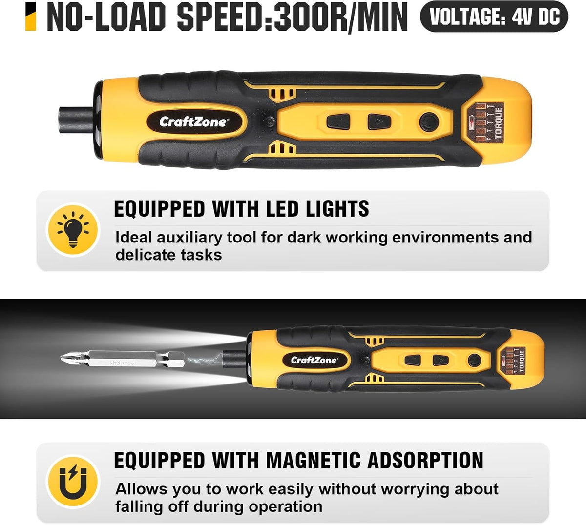 Electric Screwdriver Set with LED Light, USB Rechargeable Cordless Screwdriver, Level 5 Torque Screwdriver with 28 pcs Screwdriver Bit Set & Carrying Case for Home, Electronic, Automotive