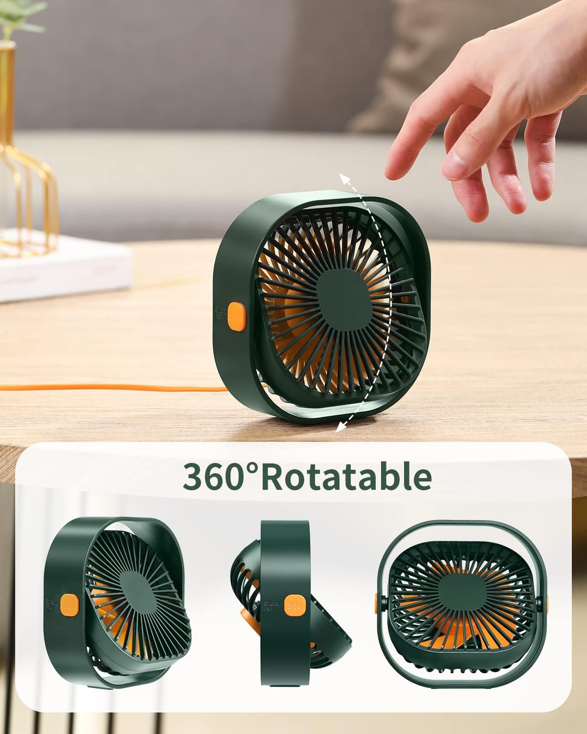 RJVW 4 Inch Small USB Desk Fan, 3-Speed & 360°Rotatable Cooling Fan | USB-Powered Desktop Fan for Home Office Bedroom Dorm Indoor Outdoor Summer Gift
