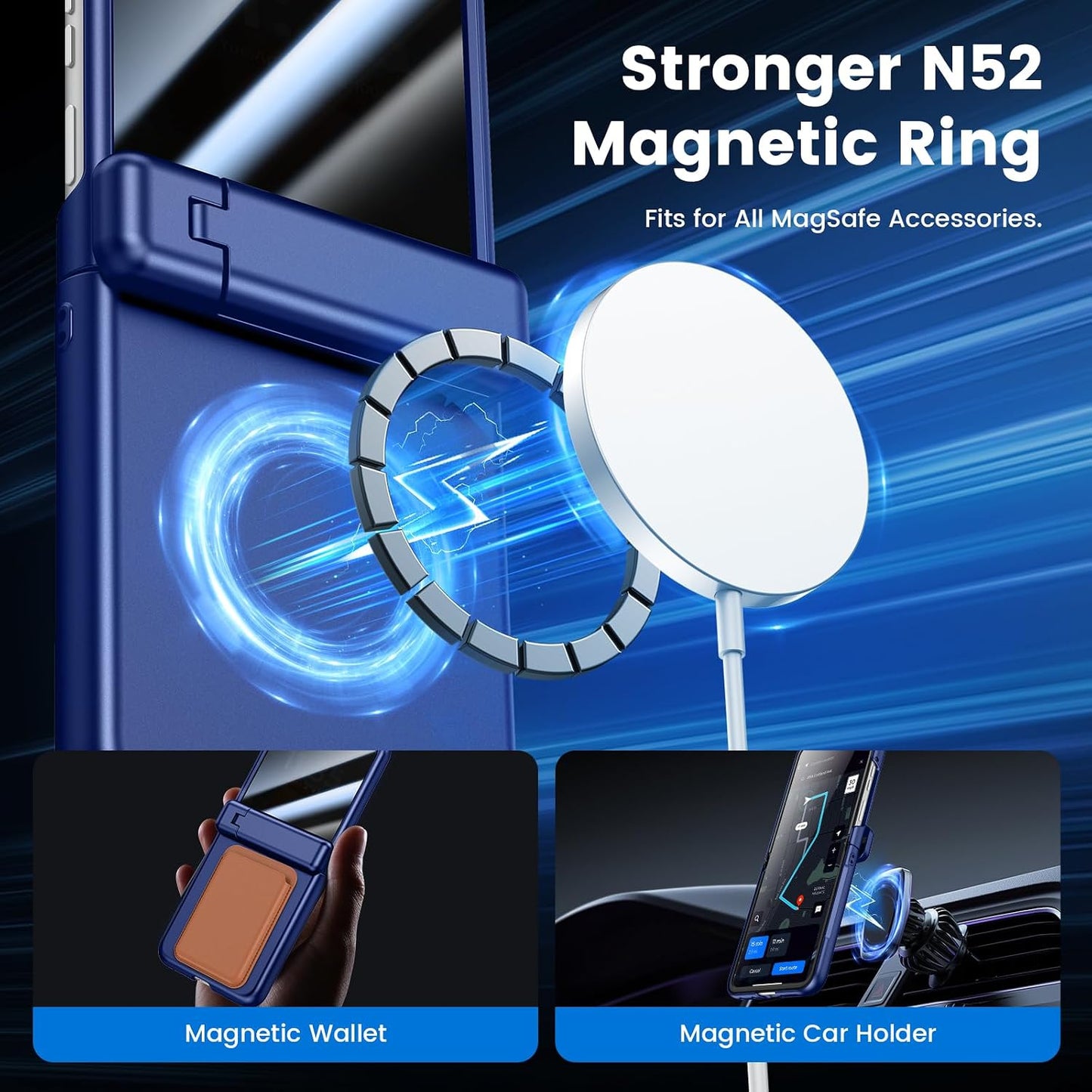 VEGO for Motorola Razr 2026/2025/2024 Case, Compatible with MagSafe | Hinge Protection & Kickstand & Privacy Screen Protector, Magnetic Slim Hard PC Protective Cover for Moto Razr 2026 - Blue