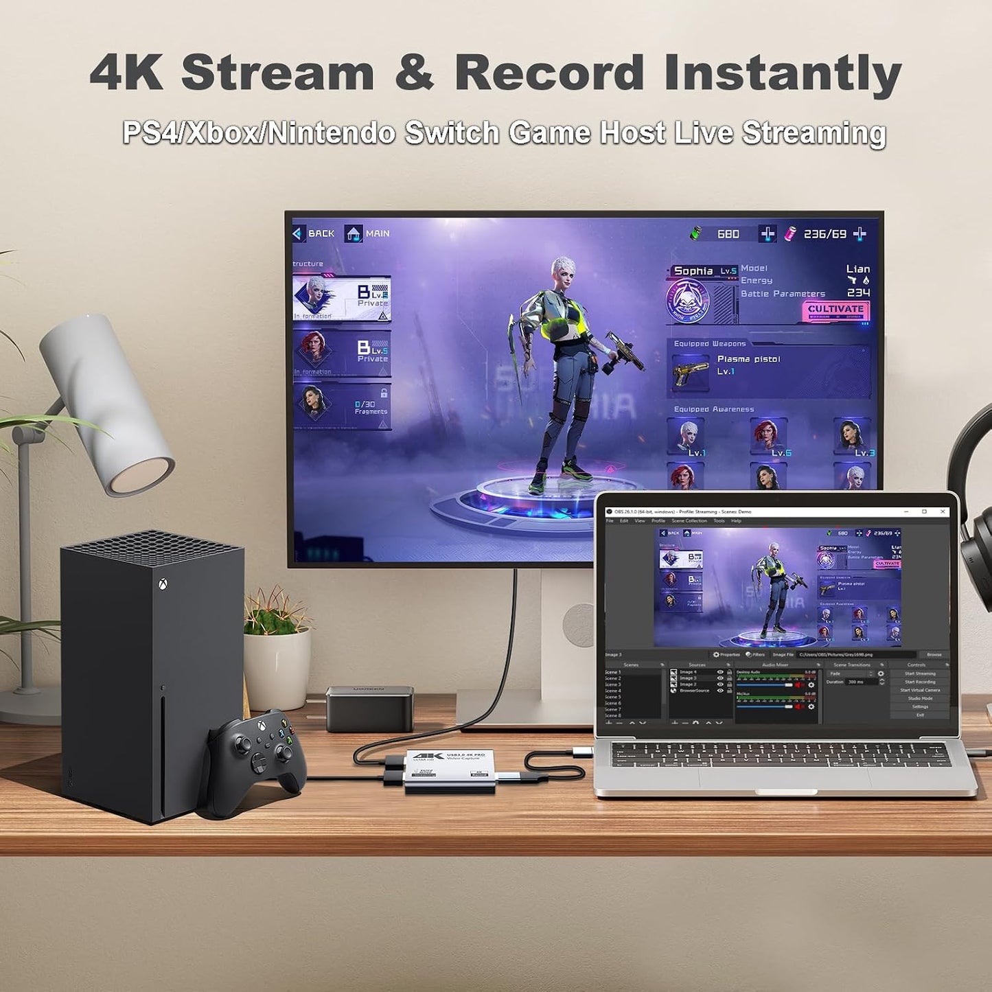 USB 3.0 4K Video Capture Card for PS5/Switch/Xbox/PC | 1080P60Hz/2K30Hz/4K18Hz Capture, 4K60Hz HDMI Loop-Out, High-Speed Interface, OBS Compatible, Near-Zero Latency, Plug & Play