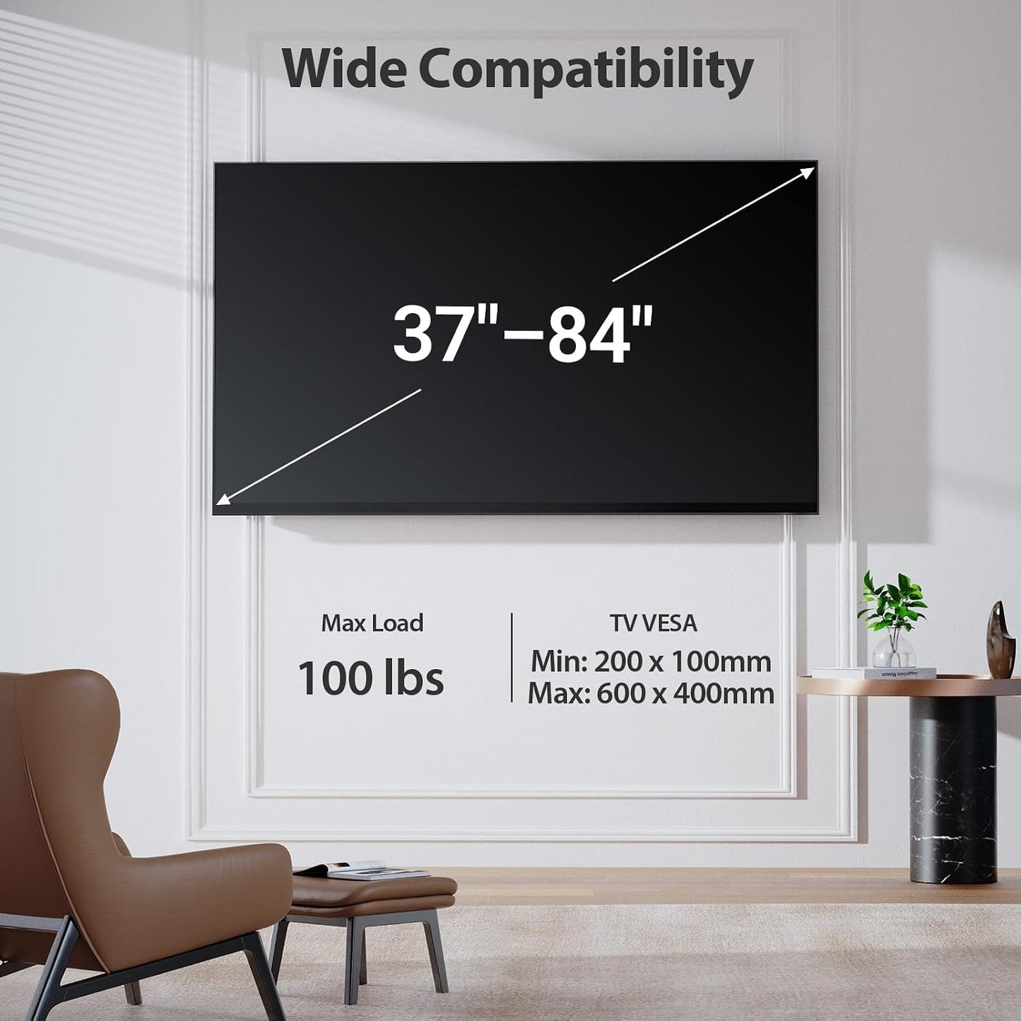 Pipishell Full-Motion TV Wall Mount for Most 37–84 Inch TVs up to 100 lbs, Wall Mount TV Bracket with Dual Articulating Arms, Extension, Swivel, Tilt, Fits 16" Wood Studs, 600 x 400mm Max VESA, PILF8