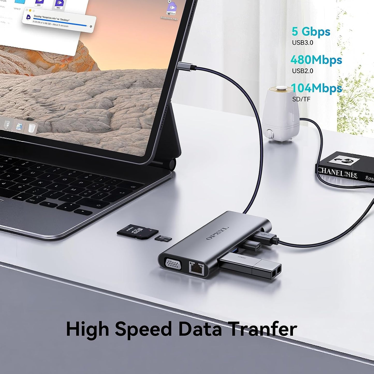 OPXYL 11-in-1 USB C Hub Multiport Adapter, USB C Docking Station with 4K HDMI, VGA 1080P, 100W PD, Ethernet, SD/TF, Audio, USB 3.0 Port, Laptop Dock for MacBook Pro/Air, iPad, Windows
