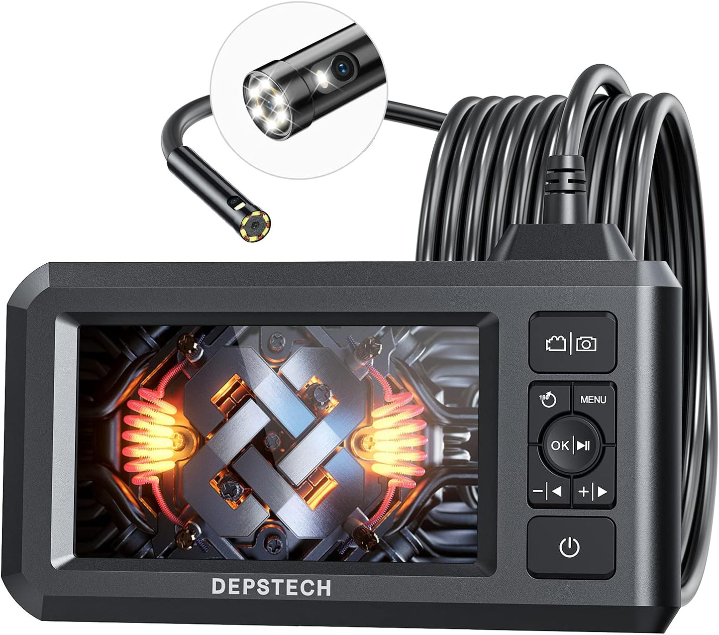 DEPSTECH Endoscope Camera with Light, Dual Lens Inspection Borescope 16.5FT | 1080P HD, 4.3" IPS Split Screen, Photo & Video, Semi-Rigid Cable, IP67 Waterproof, for Automotive, HVAC, Plumbing, Mechanic