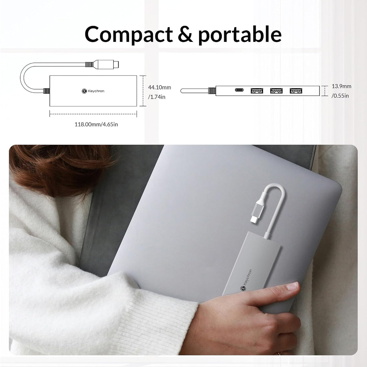 Keychron USB Hub, 6in1 USB C to 4K@60Hz HDMI, 10Gbps USB,100W PD Charging