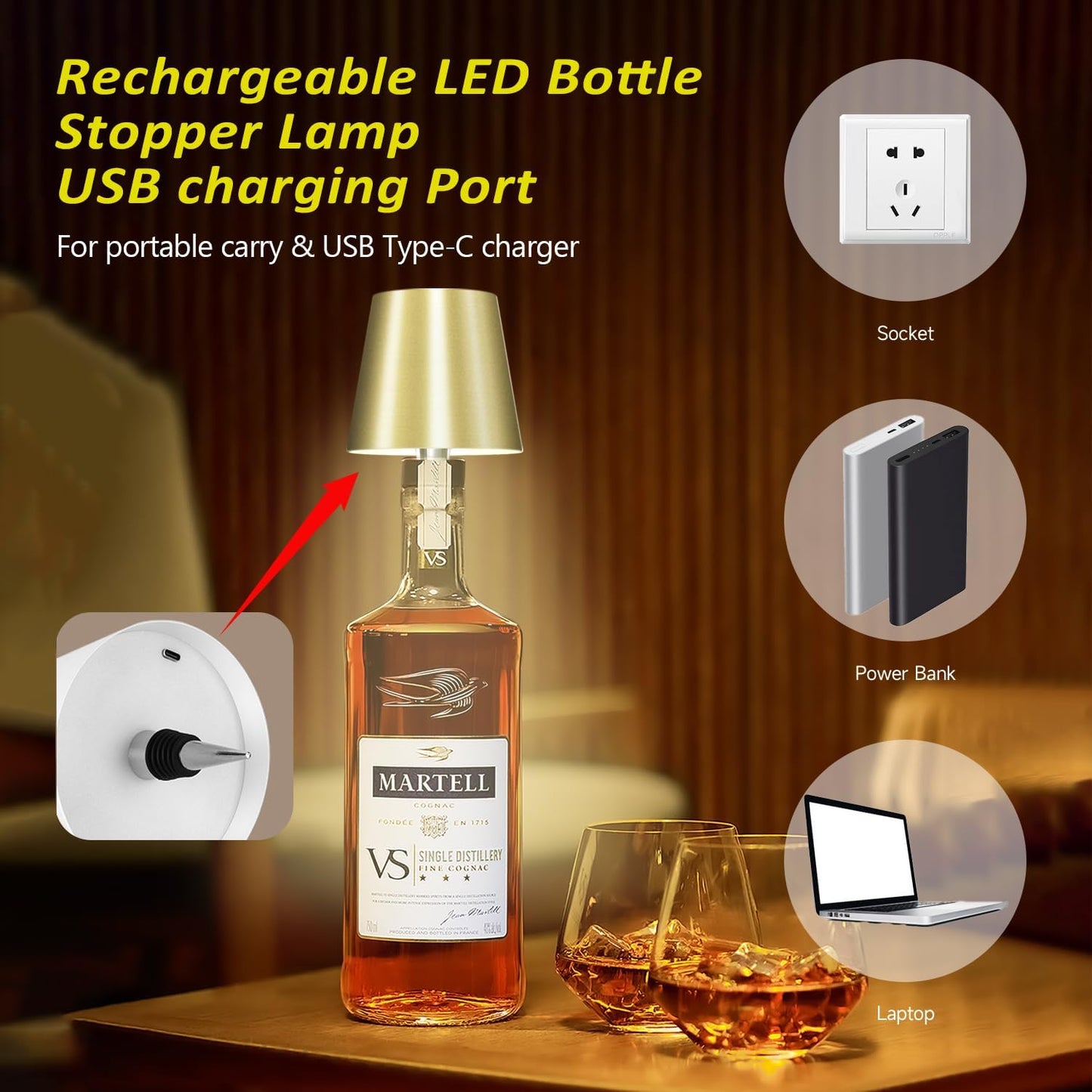 2025 New Wireless Bottle Lamp - LED Bottle Lights for Liquor & Wine Bottles, Cordless Lampshade, Whiskey Bottle Top Light, Bottle Stopper Night Light Kit, Rechargeable RGB Remote & Touch-Dimmable