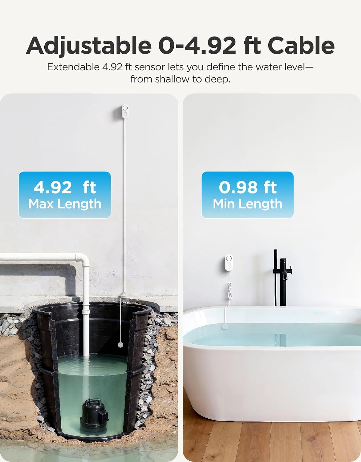 GoveeLife Upgraded Smart Water Leak Detector 1s with 4.92 ft Cable, 3 Pack | WiFi Water Sensor with SMS/Email/APP Push and Sound Alarm, 5Yr Battery Life, IP66, Suit for Home, Basement, Kitchen, Cabin/RV