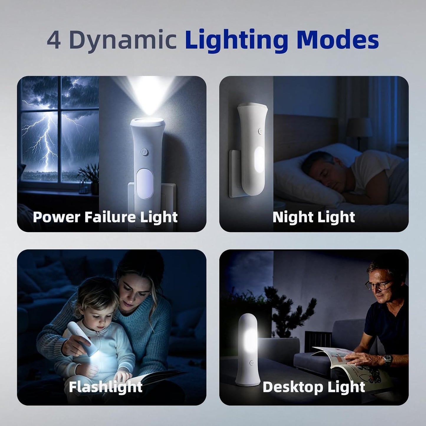 ROSSEX 4 in 1 Emergency Lights for Home Power Failure, 4 Pcs Rechargeable LED Flashlight Plug in Wall, Automatic Turn-On Power Outage Night Light Flashlight for Hurricane Preparedness Items