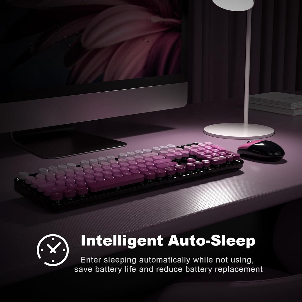 MOFII Wireless Computer Keyboard and Mouse Combo, Typewriter Full Size Keyboard with Number Pad and 2 in 1 USB Connected Mouse for PC Laptop Desktop Windows 7 8 11, Black & Pink