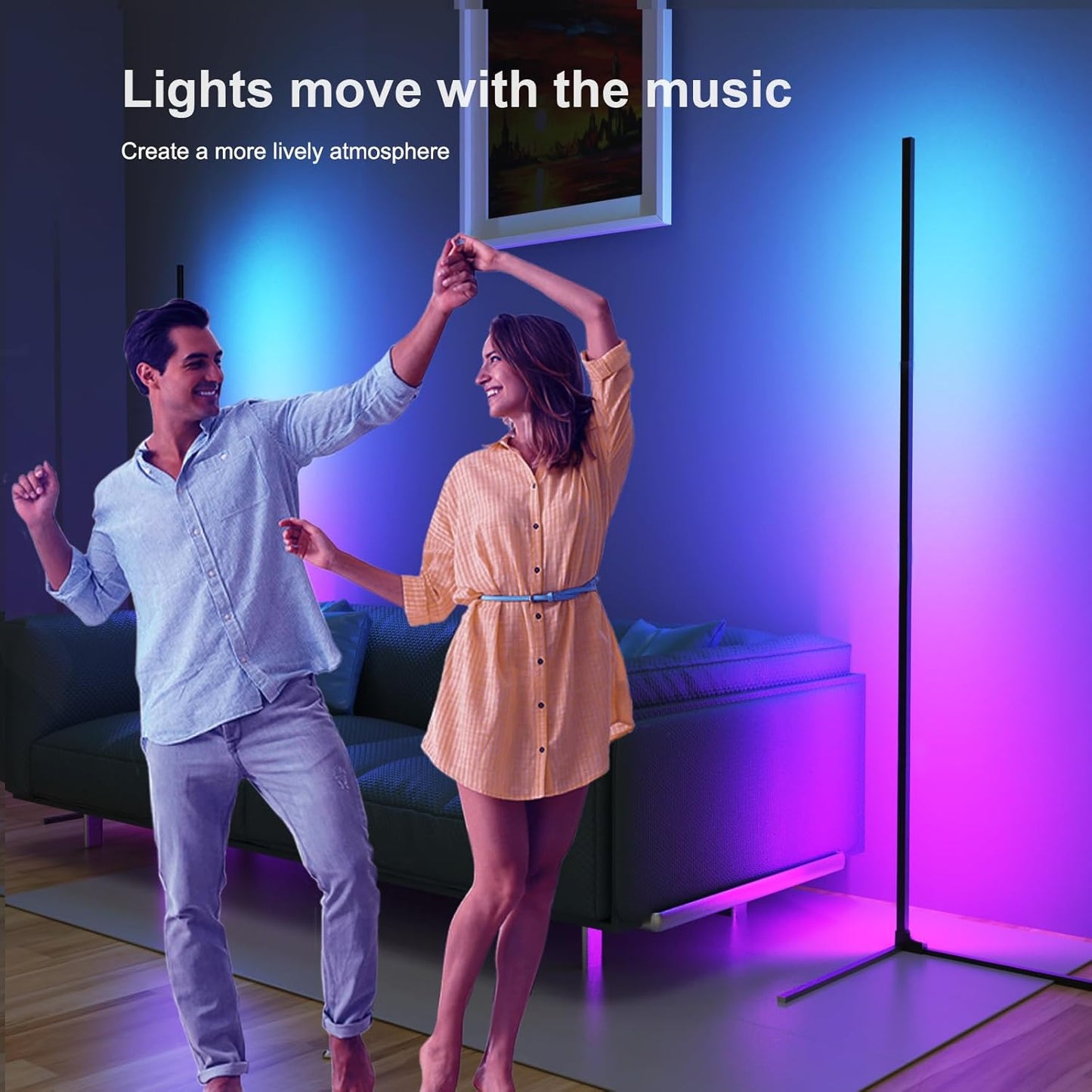 Corner Floor Lamp, 60”Smart RGB LED Ambient Floor Lamp with App and Remote Control,16 Million Colors, Music Sync, Timer, Color Changing Mood Lighting for Living Room and Bedroom