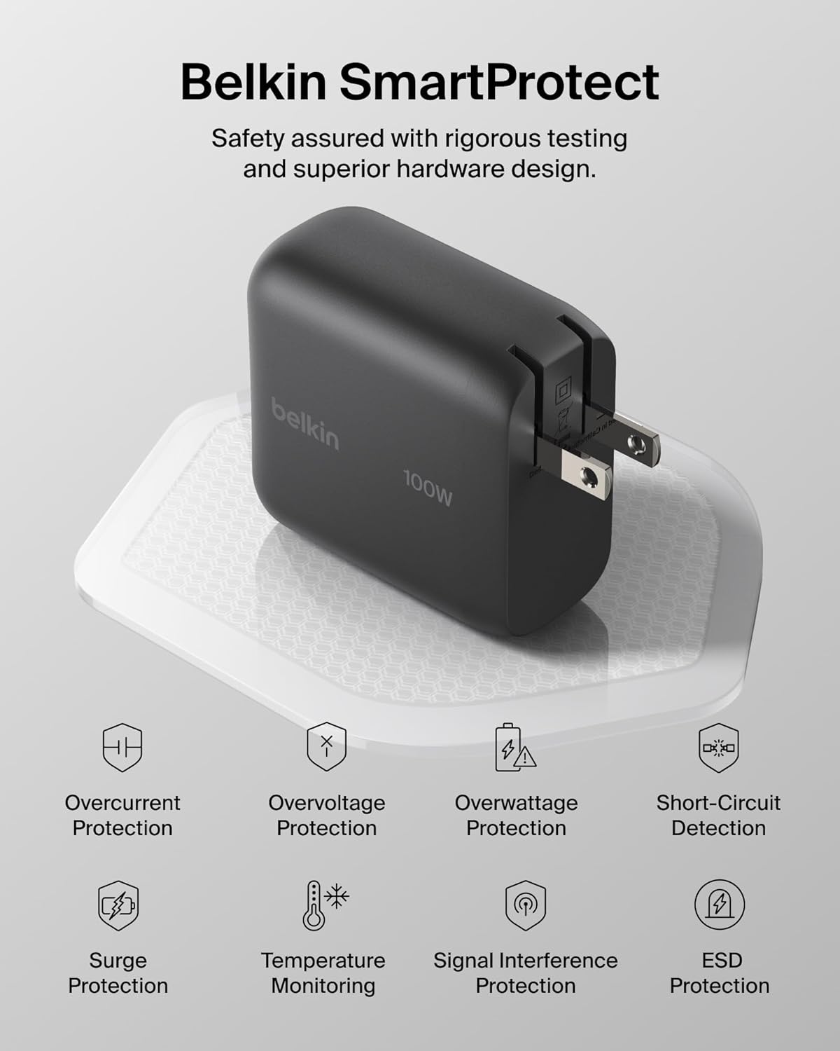 Belkin 100W Compact GaN USB C Charger Block Fast Charging for MacBook | PD 3.2, Super Fast Charging 2.0, Laptop Charger, iPad, iPhone 17, Samsung Galaxy, Pixel, Foldable Prongs, 5ft Cable Included