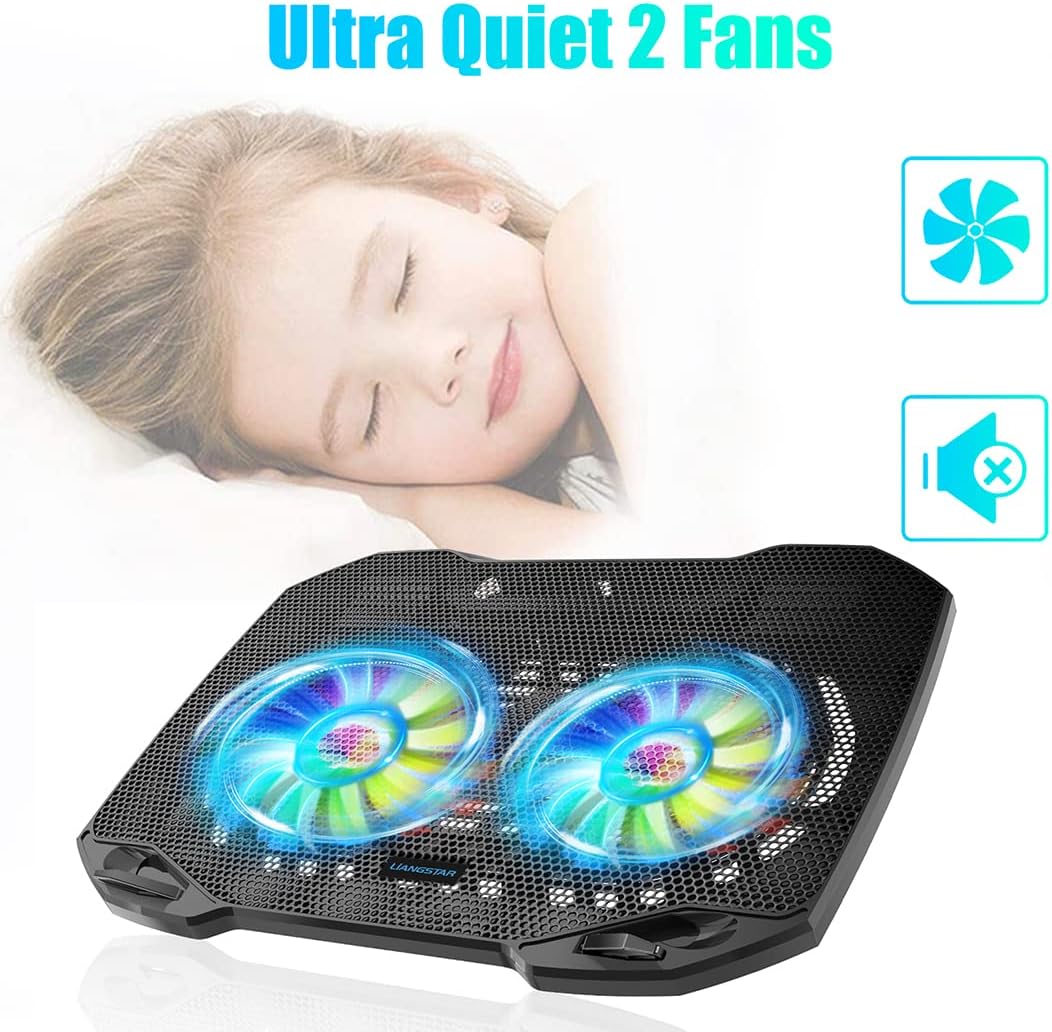 LIANGSTAR Laptop Cooling Pad, Gaming Laptop Cooler with 2 Quiet Big Fans, RGB 7 Color Light Change, Portable USB Laptop Stand 11 to 15.6 Inch, Slim and Easy Carry Working Study Outdoor Travel