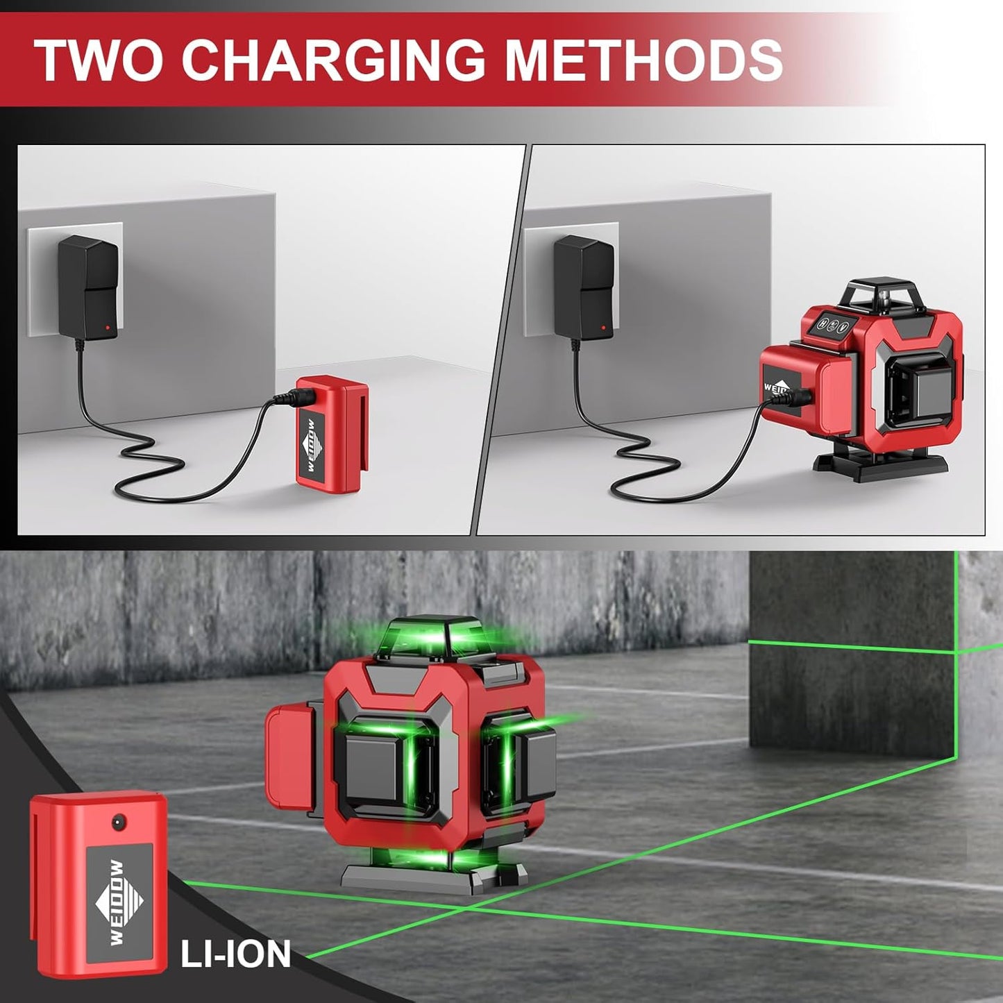 WEIDDW Laser Level 360° Green Cross Line Self Leveling Laser Measuring Tool