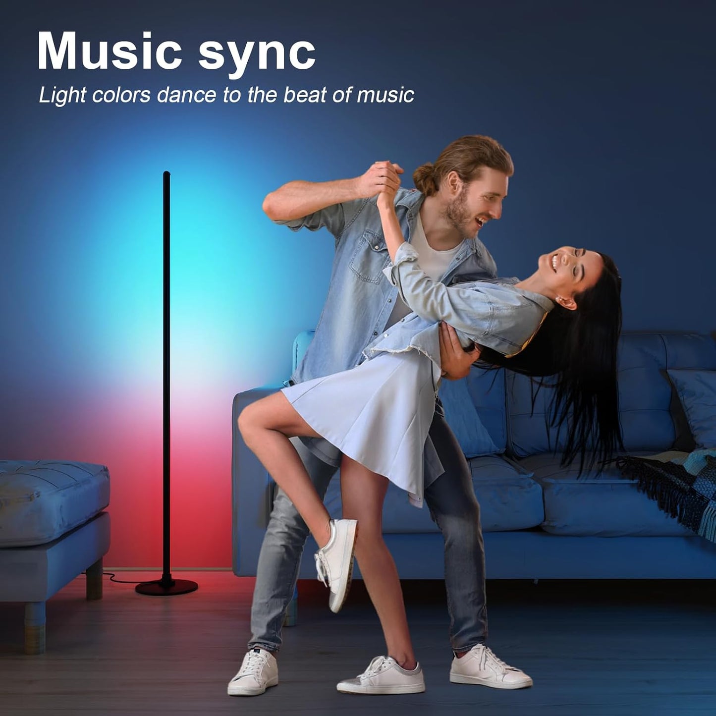 Lanmonlily LED Floor Lamp, Corner Lamp Compatible with Alexa, Smart Modern Floor Lamp with Music Sync 16 Million Colors & 68+ Scene RGBICW Floor Lamp for Bedroom Living Room and Gaming Rooms