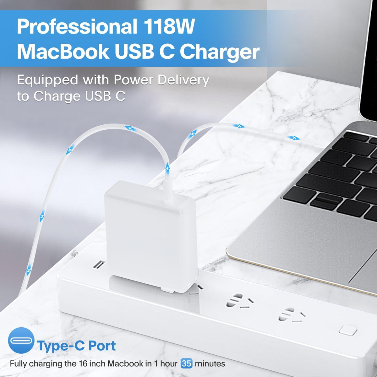 Mac Book Pro Charger - 118W USB C Fast Charger Power Adapter Compatible with MacBook Pro/MacBook Air 16 15 14 13 Inch, M1 M2 M3 M4 M5, New iPad Pro and All USB C Device, Charge Cable 6.6ft