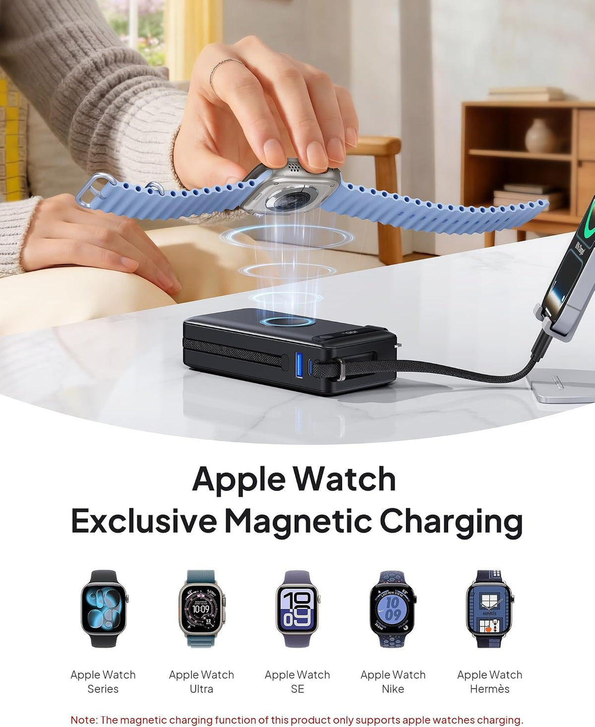 10000mAh 22.5W Power Bank Portable Charger with Built-in Cables & Wall Plug | 5 in 1 Compact USB C Fast Charging Travel Essentials Battery Pack for iPhone 17/16/15/14/12/11 Apple Watch Ultra/11/10/9/8/SE