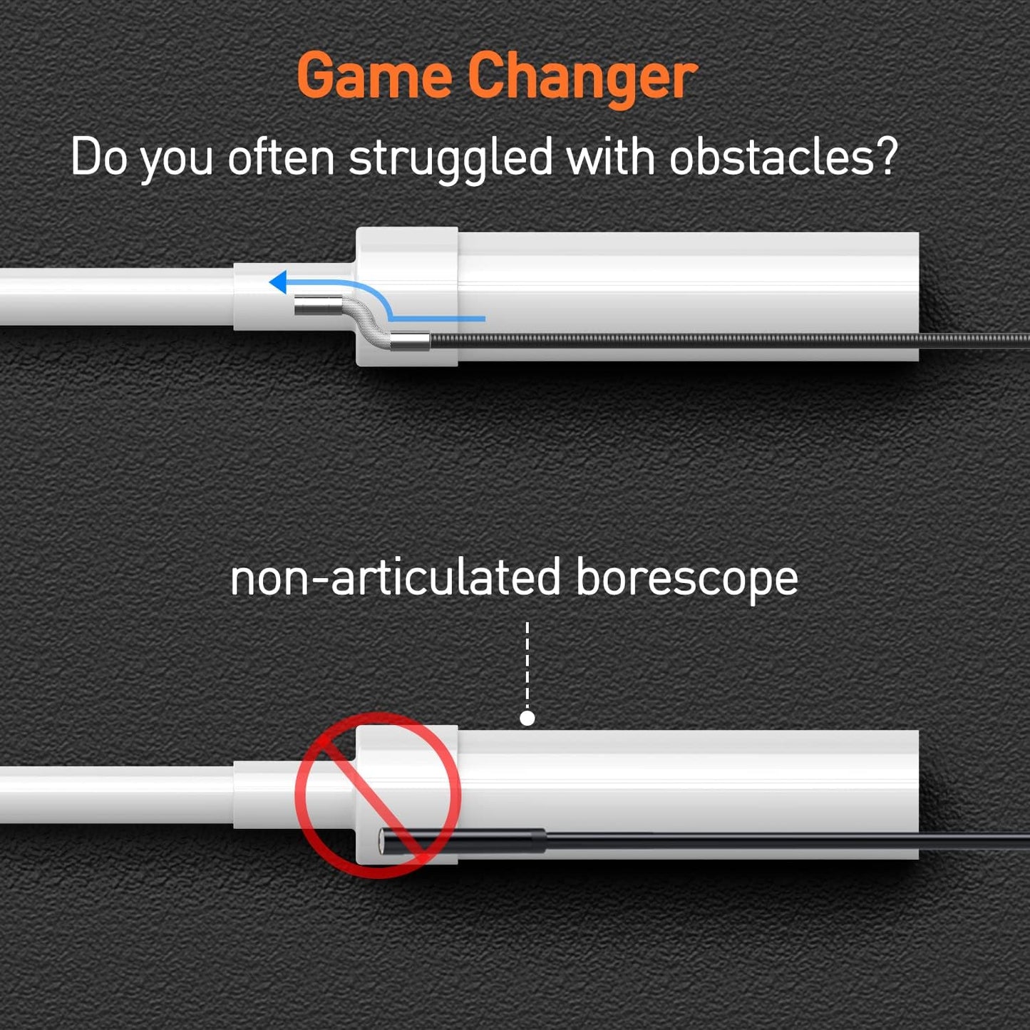 10FT Articulating Borescope with Light, Two-Way Steering Industrial Endoscope Inspection Camera 0.33in Fiber Optic Snake Camera Waterproof for Electriction Wall Pipeline Inspection