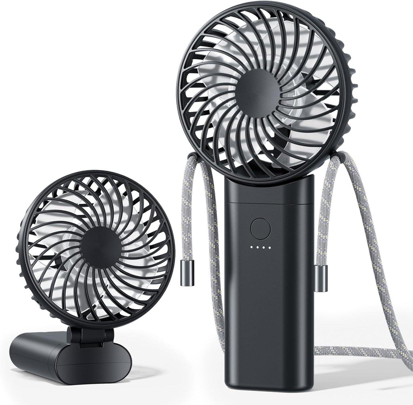 HandFan 2026 𝐔𝐩𝐠𝐫𝐚𝐝𝐞𝐝 Handheld Fan, Hands Free Necklace Fan with lanyard, 8000𝐦𝐀𝐡, 38 Hours Cooling Runtime,180° Foldable (Black)