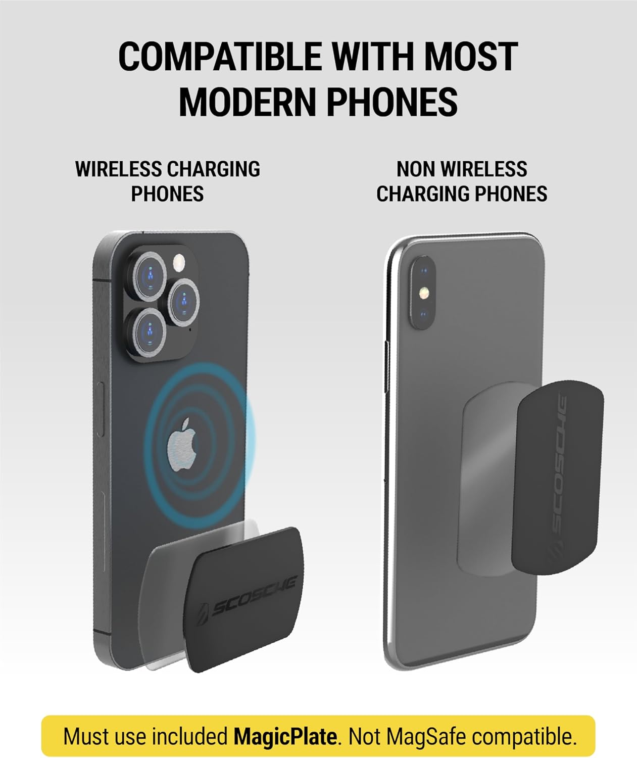 Scosche Magnetic Phone Holder for Car Dashboard with Extra Strong Magnet, Thick Metal Plate & 360° Rotation, Secure Cell Phone Car Mount for Large Phones Compatible with iPhone, Samsung, Not MagSafe
