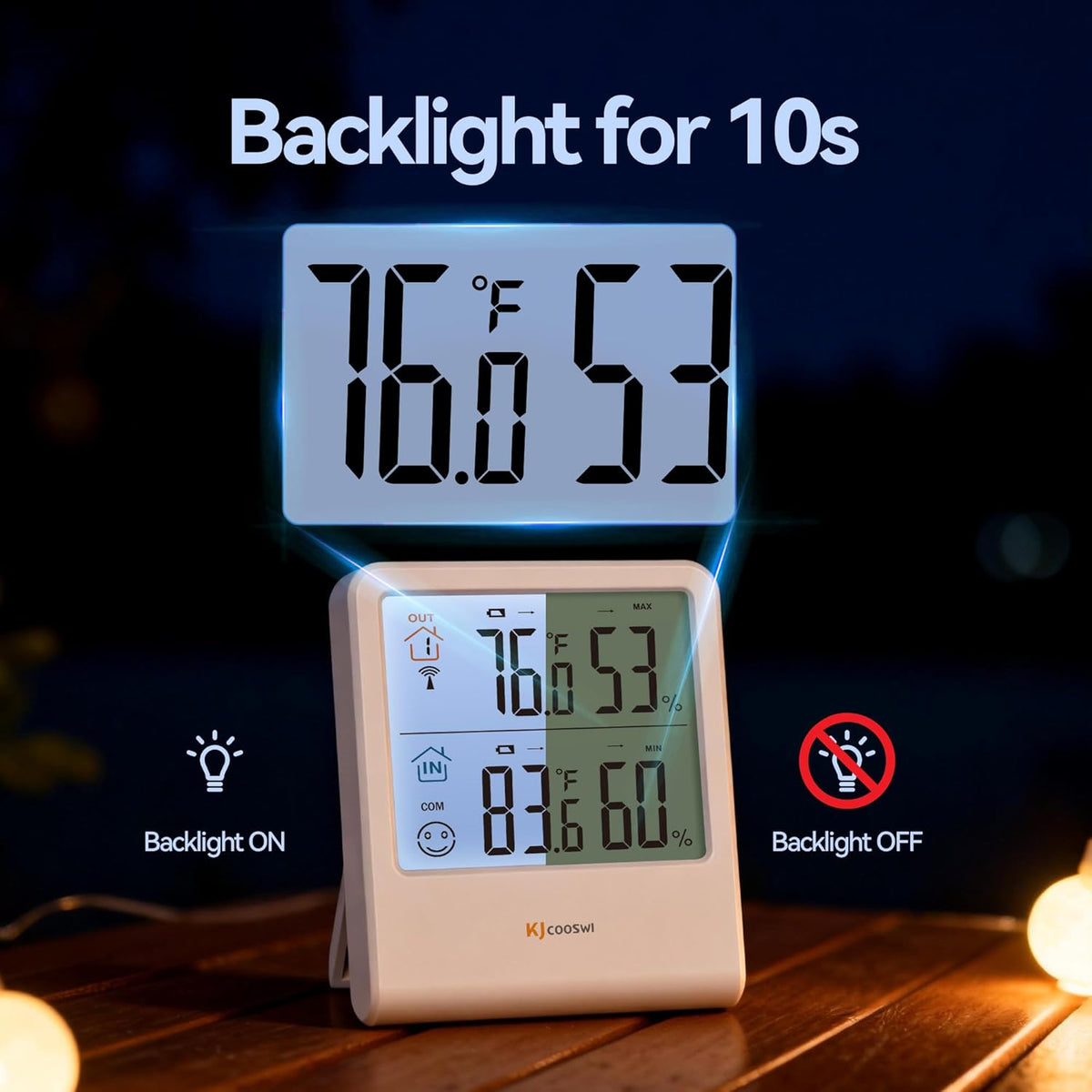 Indoor Outdoor Thermometer Hygrometer with Wireless Sensor, 328 ft Range