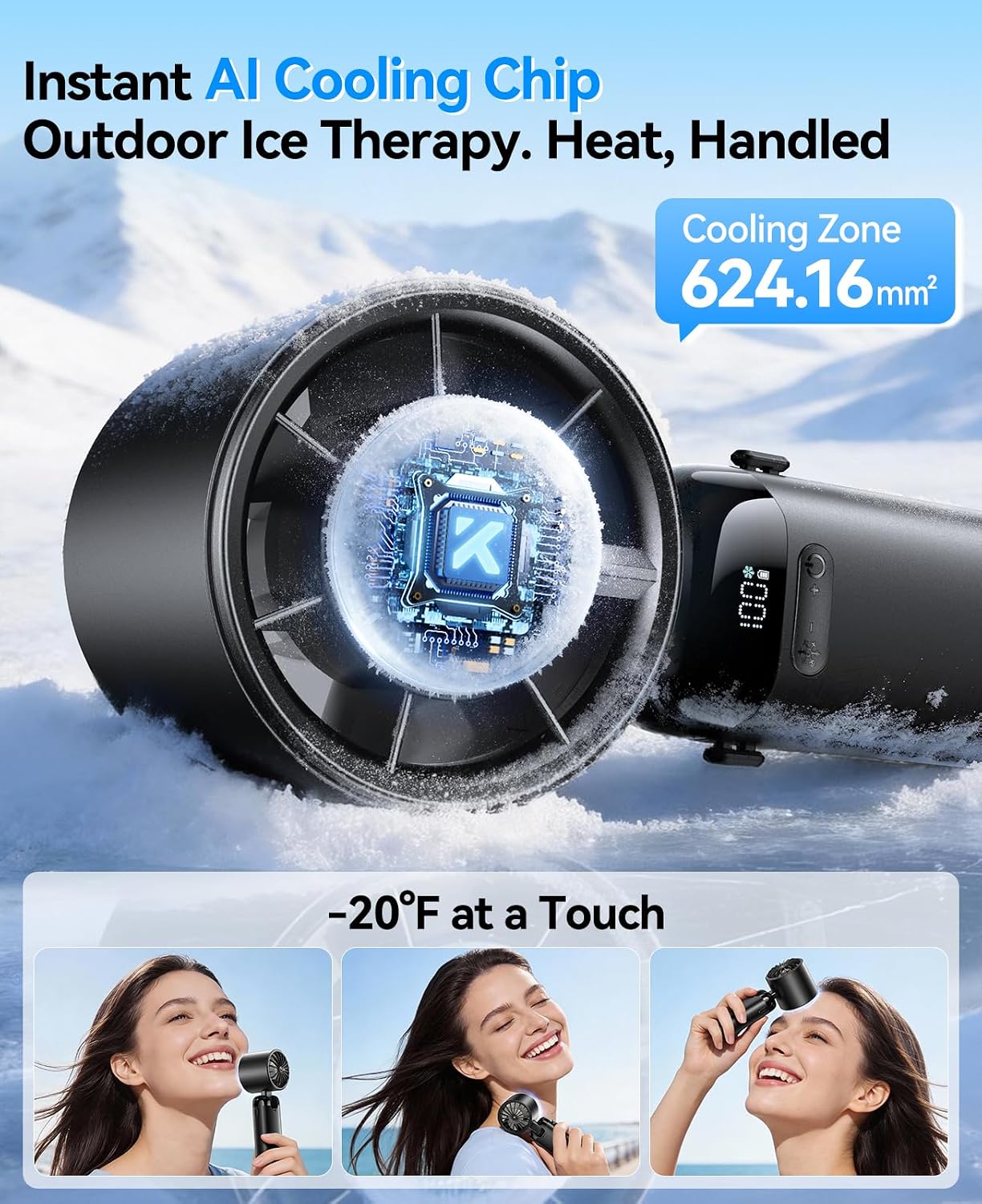 KIMMOO Handheld Portable Turbo Fan with Ice Cooler, Powerful 21000 RPM, Speed (1-199), Up to 14Hrs Cooling, Rechargeable Personal Fan, Small Pocket Hand Fans for Travel/Outdoor/Home/Office (Black)