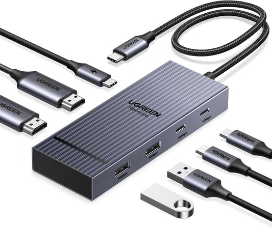 UGREEN USB C Docking Station Dual Monitor, 7-in-1 Aluminum Dock with 2xHDMI | Dual 4K@60Hz, 4x10Gbps USB-A&C Data Ports, 100W PD, Revodok Pro Laptop Docking Station for HP, Thinkpad, Dell and More Laptop