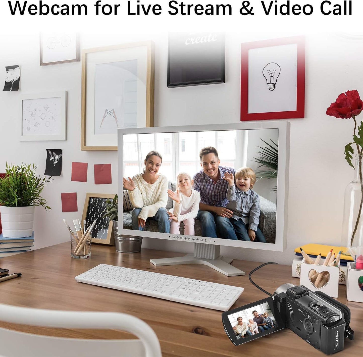 kimire Video Camera Camcorder Digital Camera Recorder Full HD 1080P 15FPS 24MP 3.0 Inch 270 Degree Rotation LCD 16X Digital Zoom Camcorder Camera with 2 Batteries(Black)