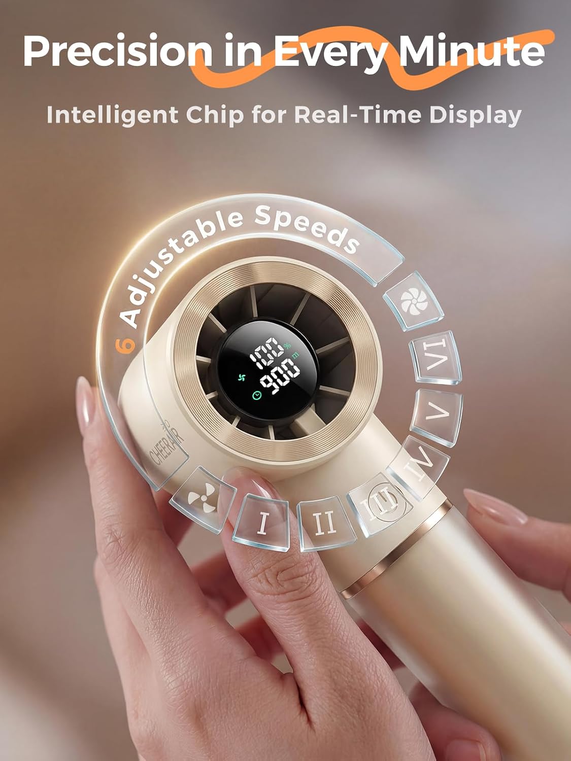 Handheld Portable Fan, 6-Speed Rechargeable Powerful Mini Fan | 5000mAh Battery Up to 15 Hours Runtime, Smart LED Display, Pocket Turbo Personal Fan for Travel, Camping, Makeup