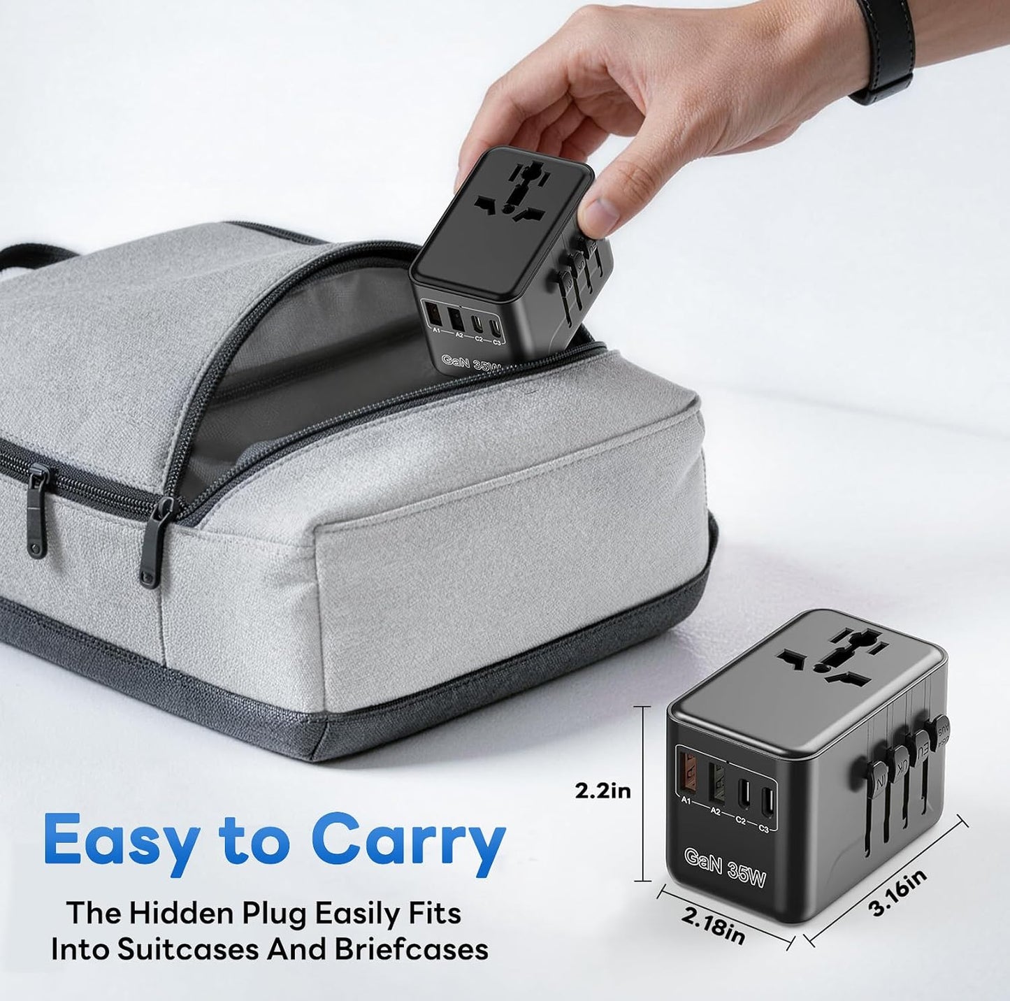 Universal Travel Adapter, International Power Adapter GaN, Type C/G/D/I/A | Auto-Resetting Fuse, 3 USB-C/2 USB-A&1 AC, All-in-One Portable Plug Adaptor Worldwide For US to EU UK AU IN Spain France