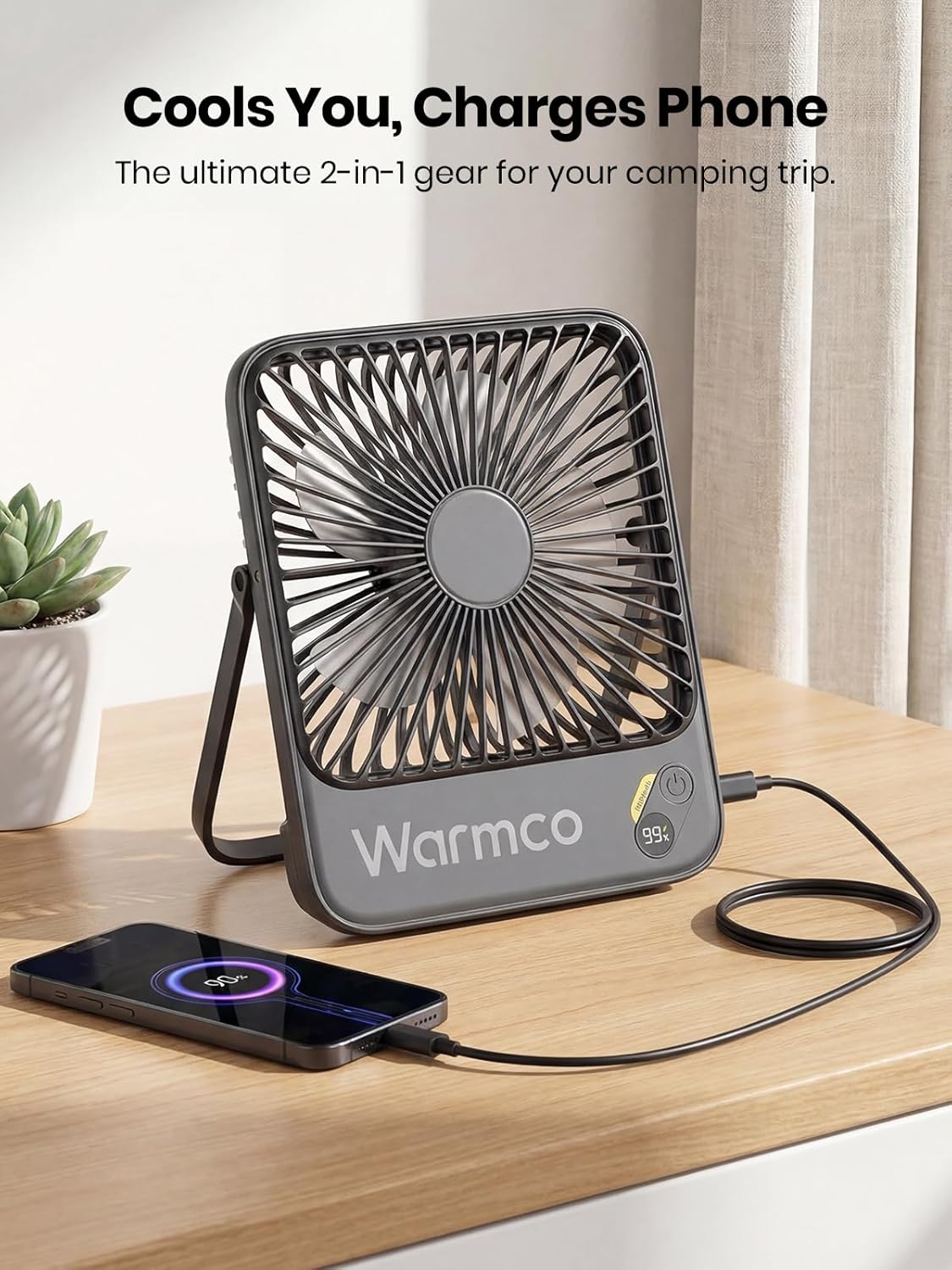Warmco D3 10000mAh Portable Travel Fan 7-inch, Up to 24H Runtime | Ultra-Slim, Quiet Operation, Battery Powered Fan with Digital Display for Sleeping, Camping, Office, Cruise Essentials