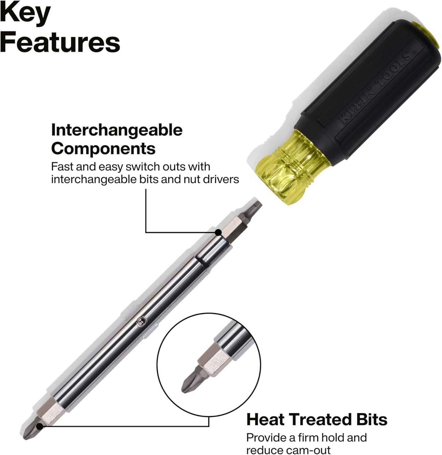 Klein Tools 32500 11-in-1 Screwdriver/Nut Driver Set, 8 Bits (Phillips, Slotted, Torx, Square), 3 Nut Driver Sizes, Cushion Grip Handle