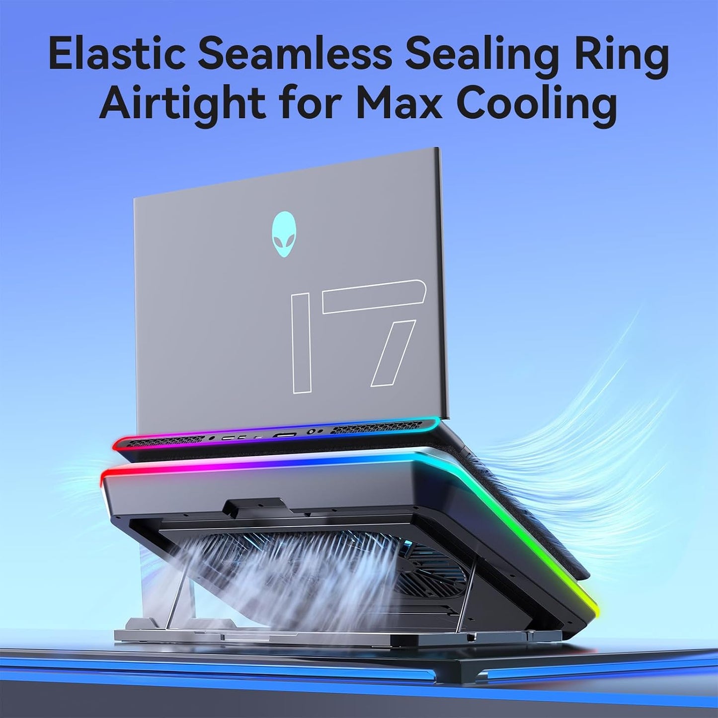 KYOLLY RGB Gaming Laptop Cooling Pad with Two Turbo Fan 3000RPM, Rapid Cooling for 15.6-19.3" Laptops, Variable Speed Control, 6 Adjustable Heights,10 RGB Lighting Modes,4 Hub