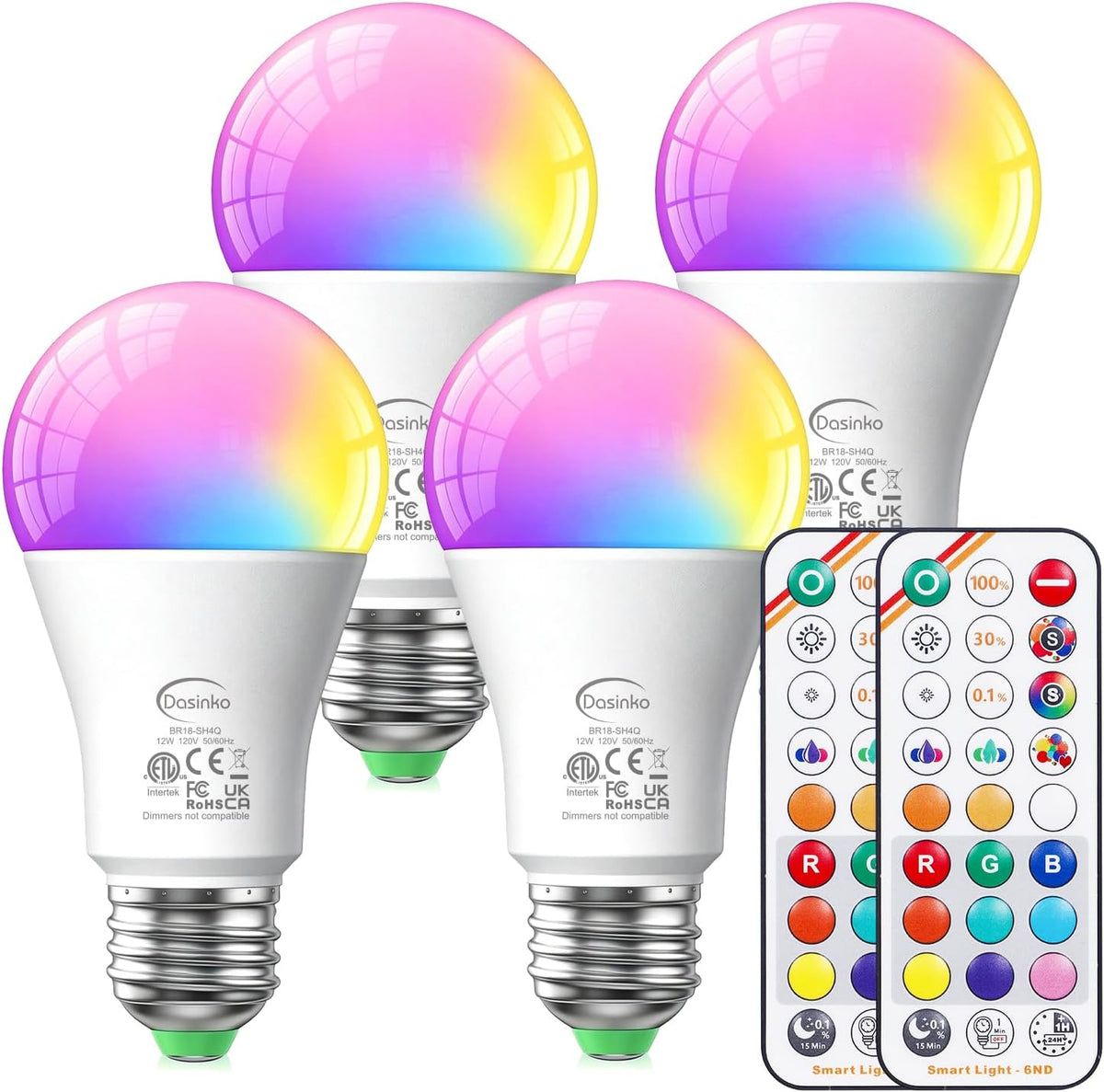 Color Changing Light Bulb with Remote 12W A19 E26 LED Light Bulbs 4 Pack