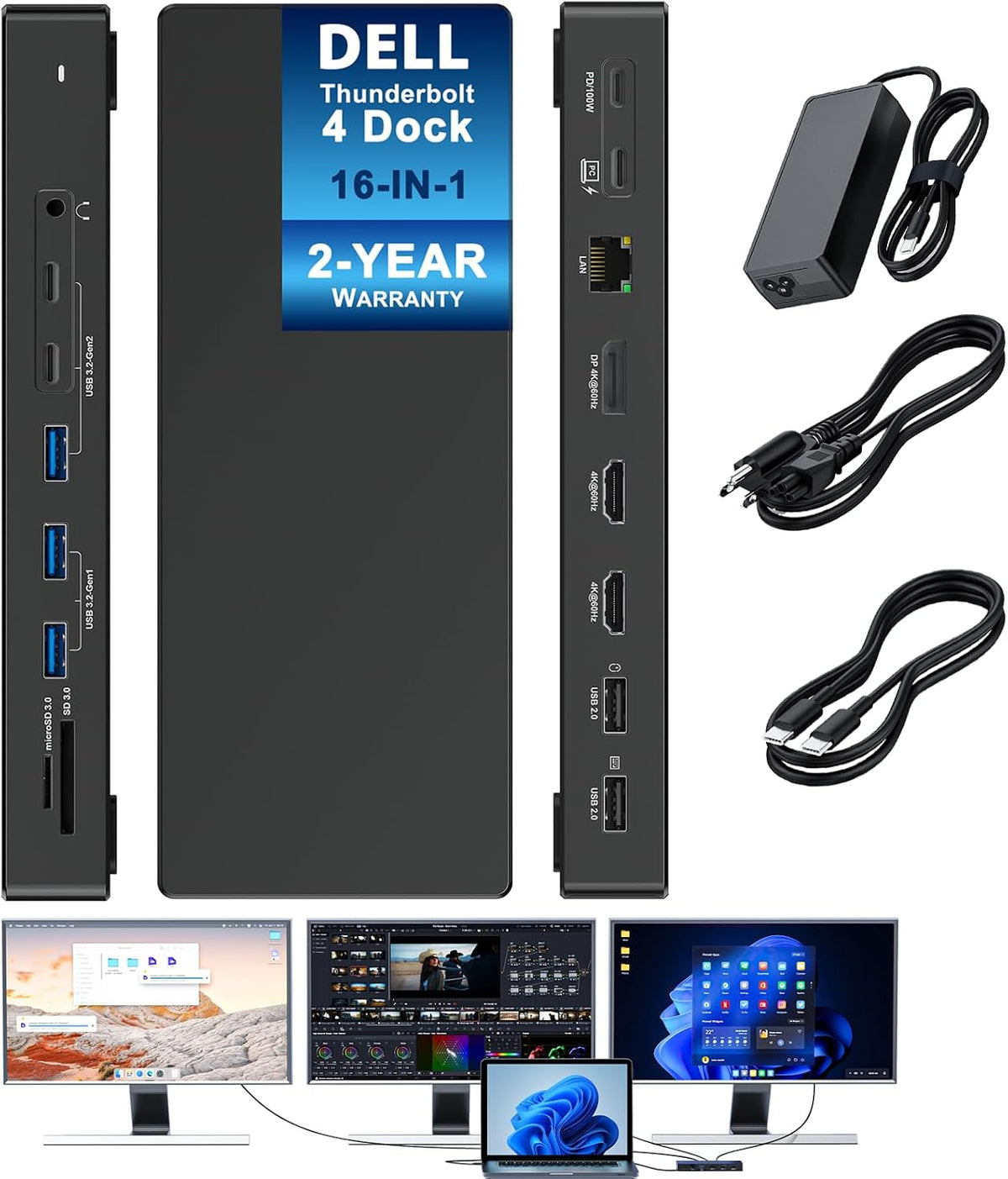 New Dell Thunderbolt 4 Dock 3 Display (2 HDMI+1 DP) 16‑in‑1 Laptop Dock