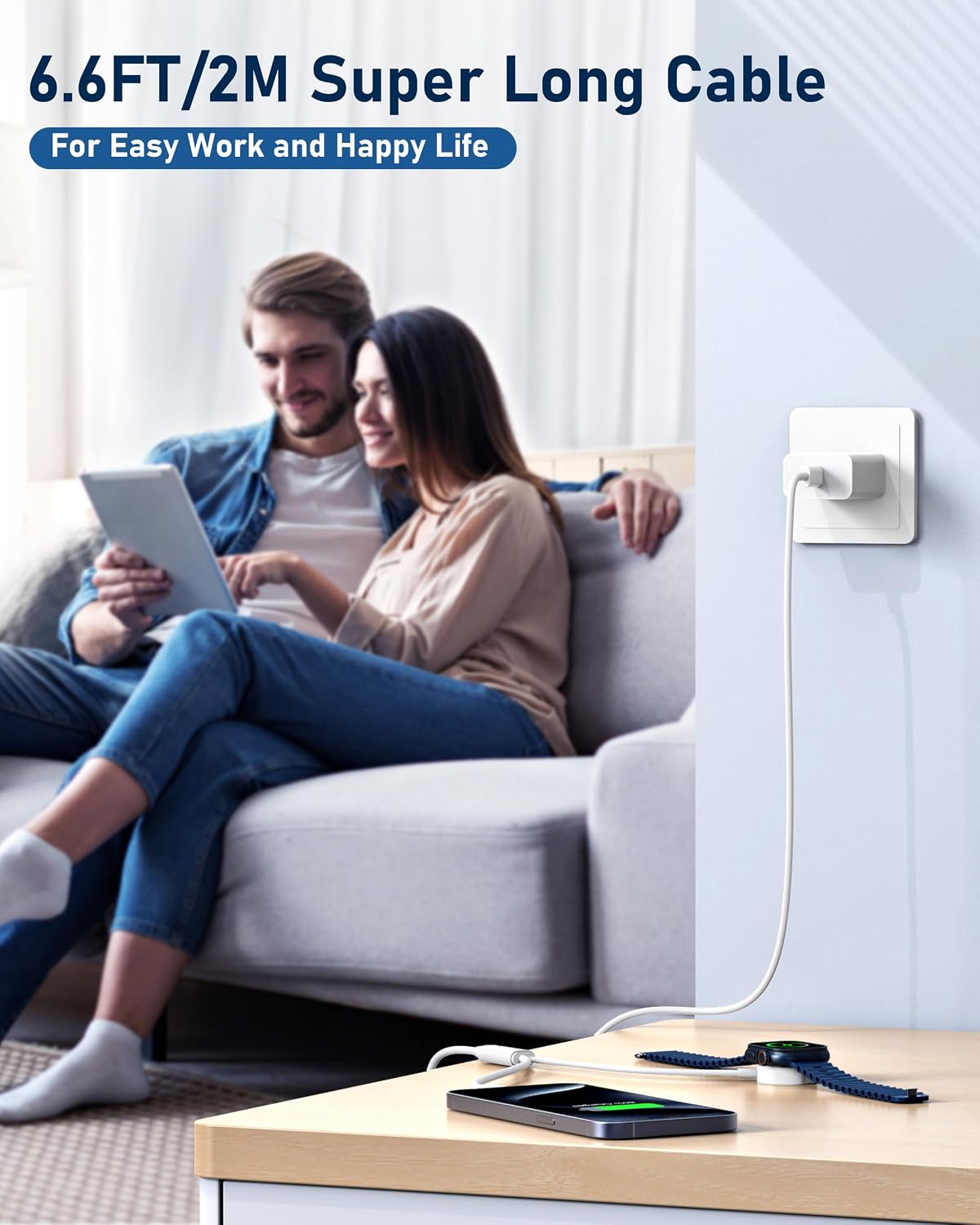 Upgraded 2-in-1 for Apple Watch Charger 6FT + iPhone 17 16 15 Fast Charger | USB-C iWatch Magnetic Charging Cable with 20W Wall Charger Block for iWatch Ultra3/SE3/11/10/9/8/7/6/5/4/3/2, iPhone 17/16/15