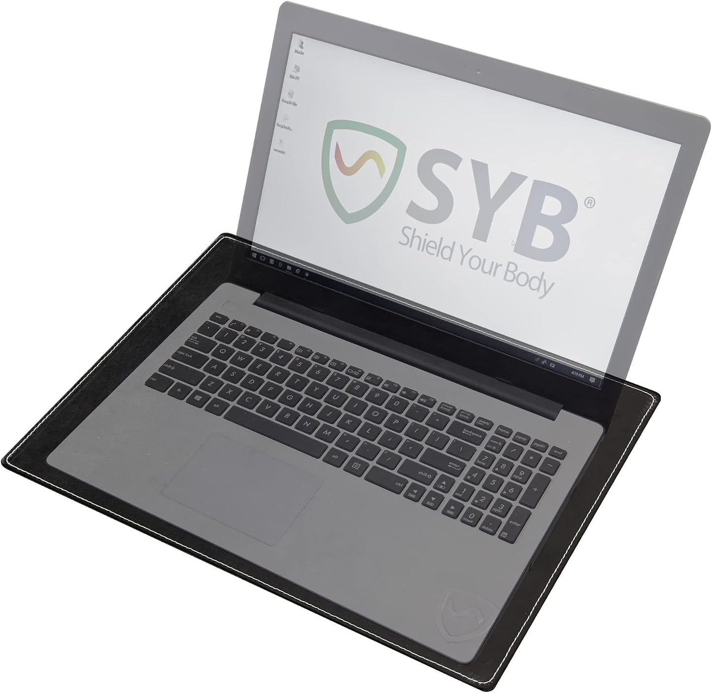 Shield Your Body - Laptop Lap Pad with SaferBody™, Anti Radiation Shield & Heat Shield Pad, EMF Blocker Laptop Pad for Up to 14in.Wide Device (13.8 x 10.7 inches), Jet Black PU Leather Color