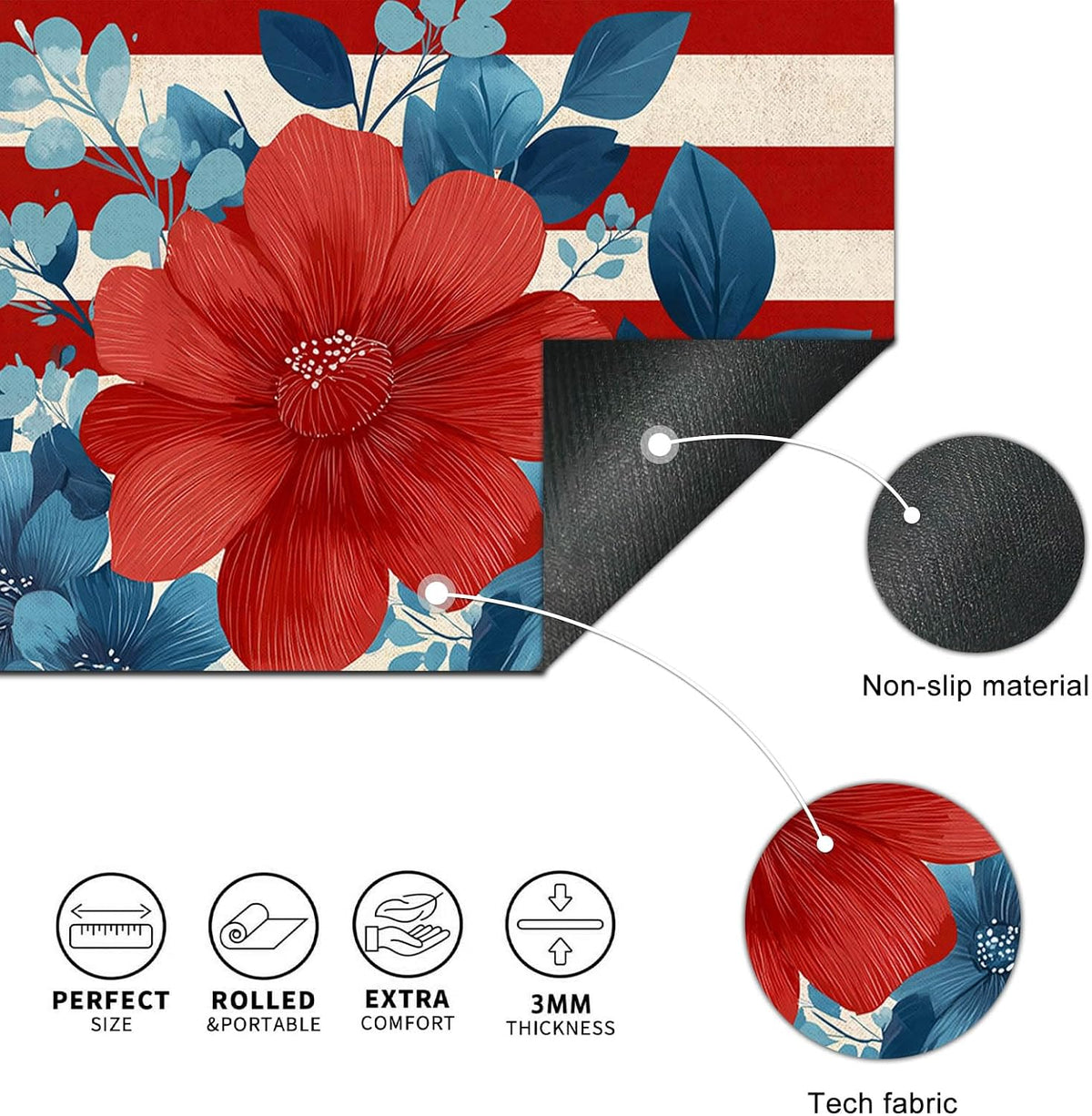 HOMETITUTE Mouse Pad 31.5 x 11.8 Inch American Flag Floral Desk Mat XL Large Extended Keyboard Mat Computer Desk Pad Non Slip Waterproof Mouse Pads Gaming Office Accessories