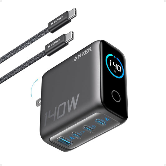 Anker 140W Max 4-Port GaN Charging Blocks,Smart Display for MacBook Charger | Fast Charger USB C Power Adapter with Touch Controls for Macbook Pro,iPad,iPhone 17/16 Series(Include 5FT Cable,Non-Battery)