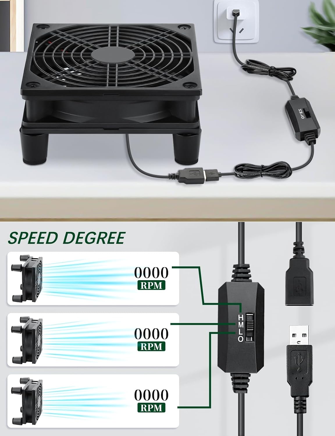 USB 120mm Computer Cooling Fan 5v 3 Speed Controller | Electronics Cooling Pad for Router Xbox PlayStation Receiver DVR T-Mobile 5G Home Internet Gateway Modem Mini PC