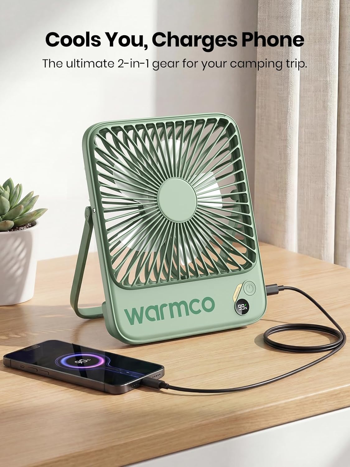 Warmco D3 Portable Travel Fan 10000mAh, Ultra-Slim, 24H Runtime | Quiet 7-Inch Rechargeable Desk Fan, Digital Display For Camping, Office, Bedroom & Cruise
