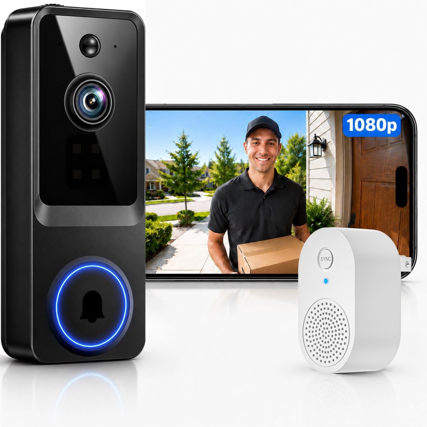 Doorbell Camera Wireless, 1080P Video Doorbell Camera Battery Powered | Security Camera with AI Human Detection, 2-Way Audio, Night Vision, Cloud Storage, 2.4GHz WiFi, Front Door Camera for Home