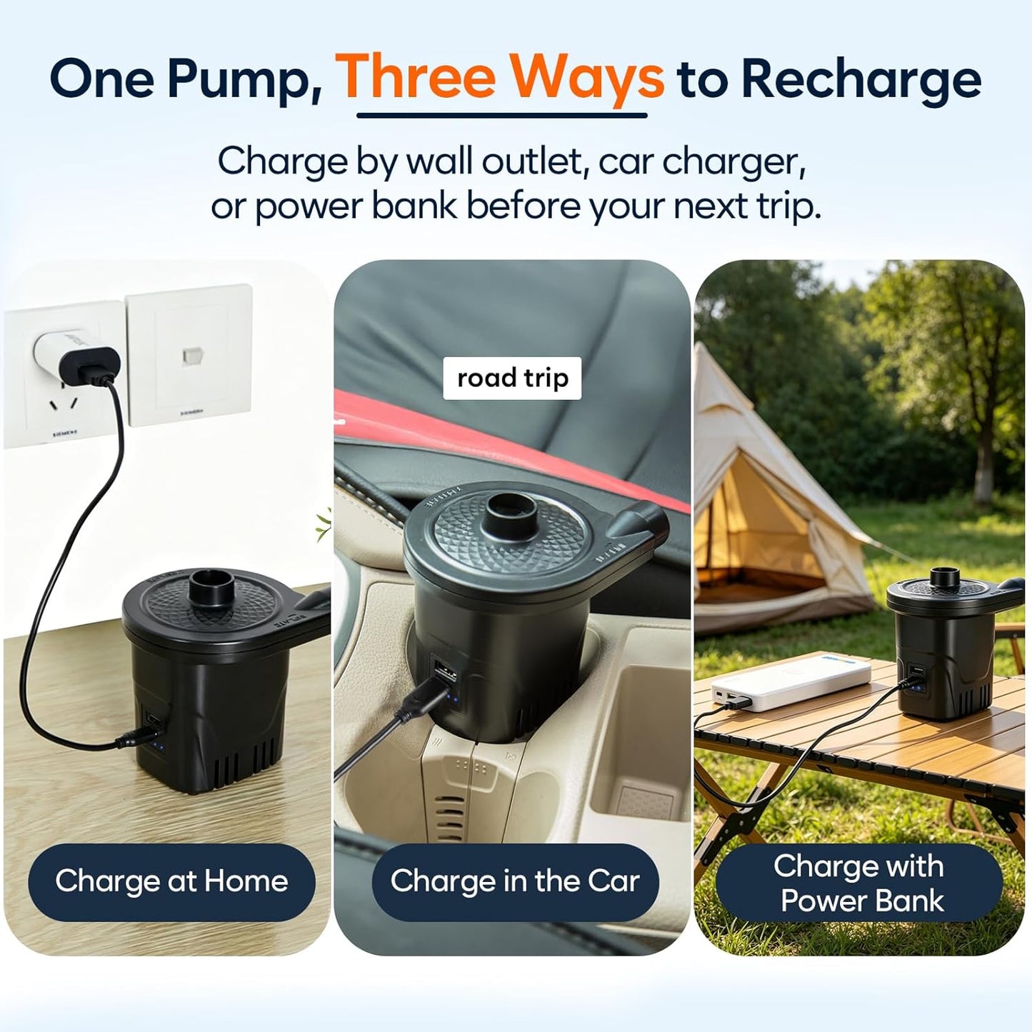 AGPTEK Rechargeable Air Pump,4000mAh Quick-Fill Inflator Deflator,3 Nozzles | Portable Electric Air Pump, Lightweight, for Air Beds, Air Mattresses, Pool toys,Inflatables,Fast Inflation,Camping, Outdoor