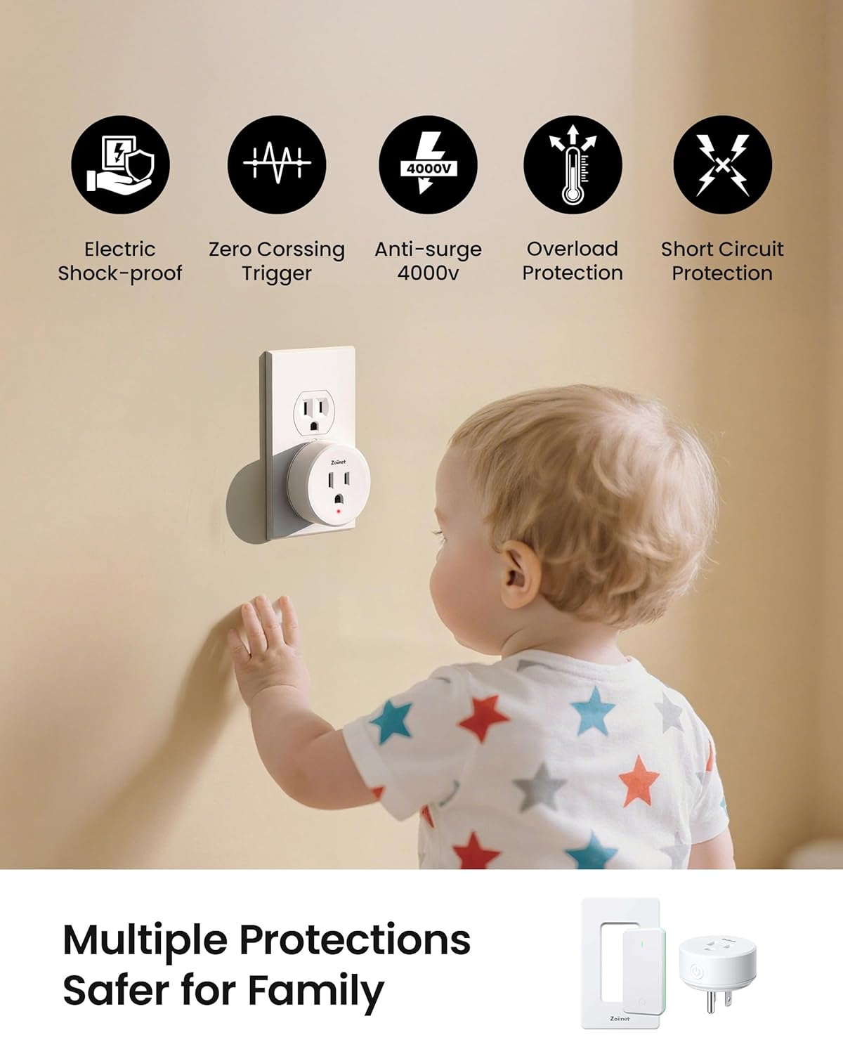 Zoiinet Remote Control Outlet Plug Switch, Buckle Design & Removable Wireless Light Switch, No Wiring Needed, 300 ft, 15A/1500W, Programmable, for Household Appliances
