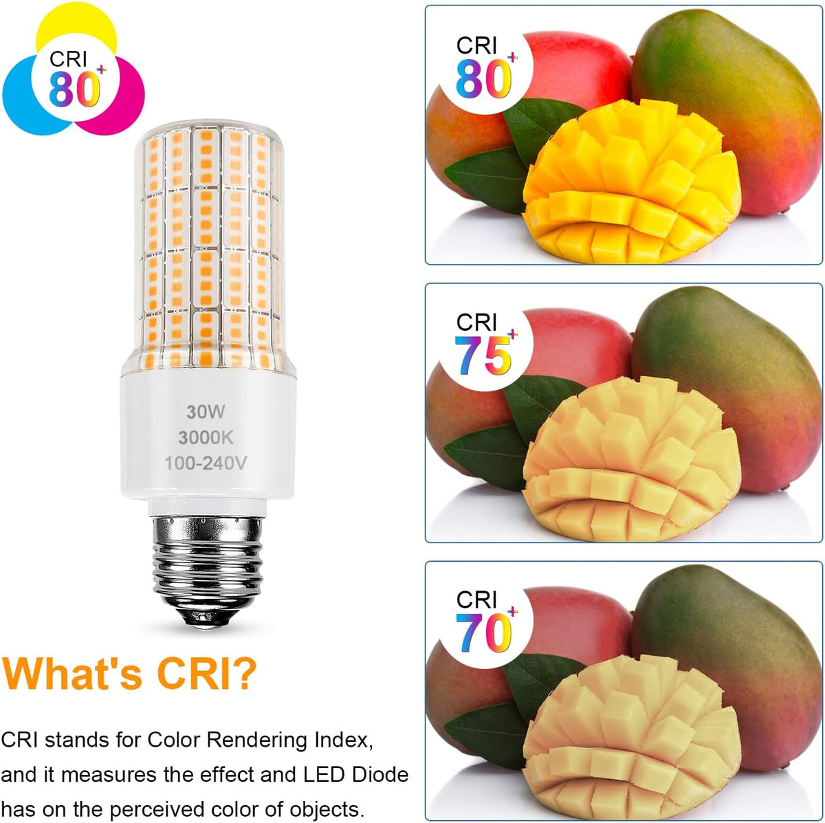 Led Light Bulb Equivalent 250w 2pcs Super Bright Led Bulbs, 3750 Lumen 3000k Warm Daylight White 30w Waterproof Led Corn Light Bulb E26/E27 Medium Base Light Bulb for Outdoor Indoor Garage Backyard