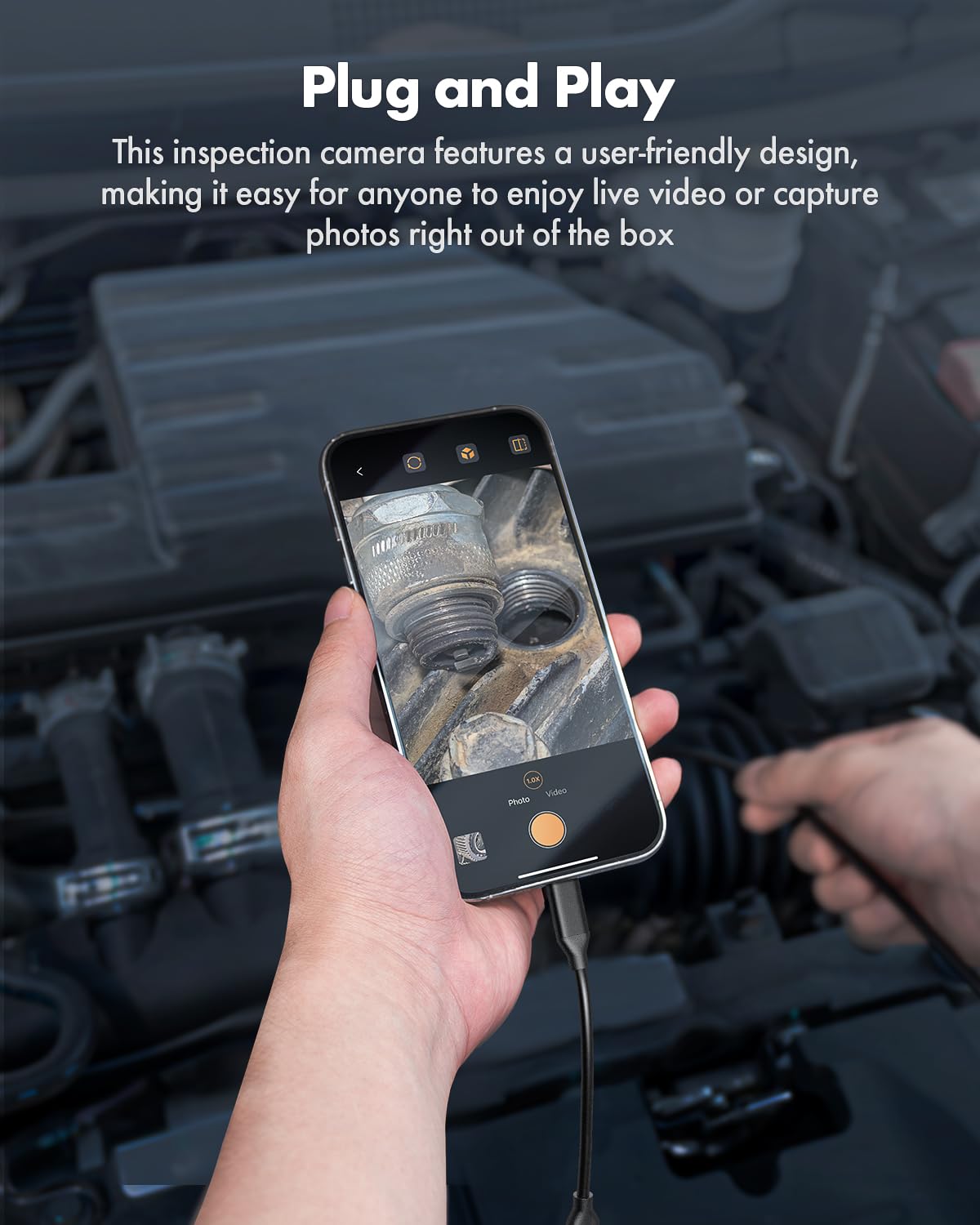Anykit Endoscope Camera with Light, 1920P HD Borescope | with 8 Adjustable LED Lights,Semi-Rigid Snake Camera, IP67 Waterproof Inspection Cam for iPhone & Android, 9.8 ft Single Lens