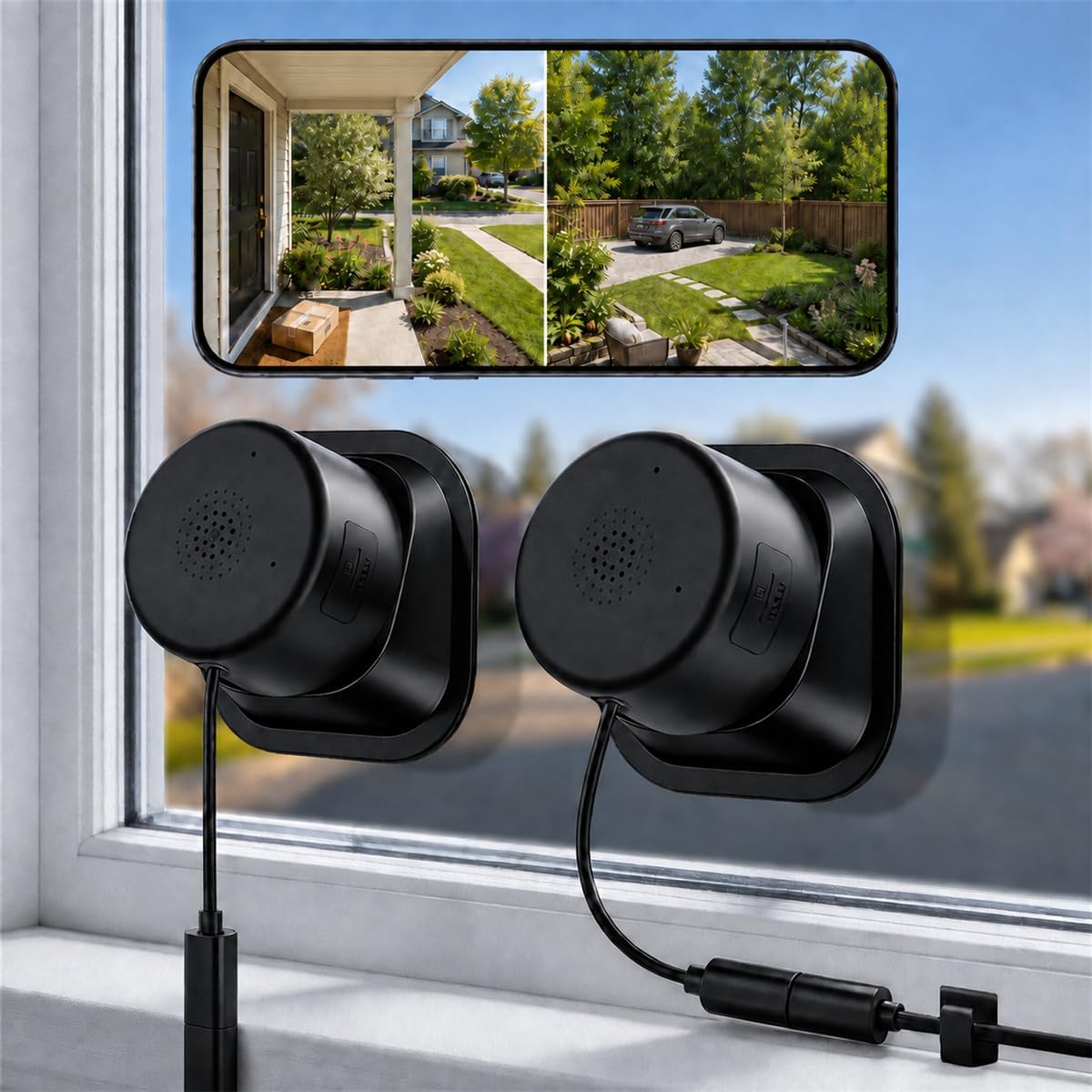 Window Security Cameras,2K 4MP Indoor Cameras for Home Security,No-Drill Magnetic Window Mount,5 GHz and 2.4 GHz WiFi,Full-Color Night Vision,AI Detection,2 Pack(Black)