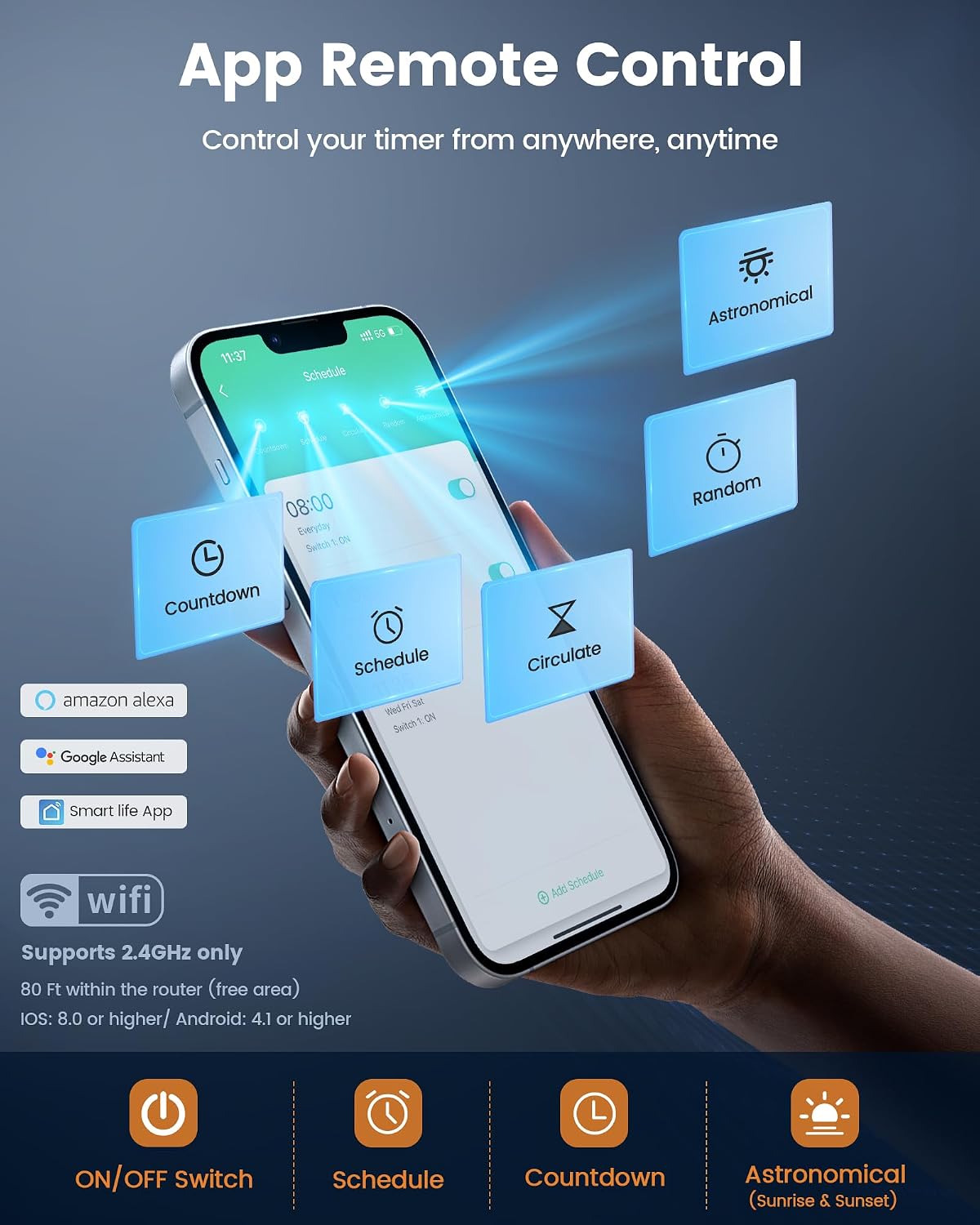 SURAIELEC Outdoor Power Stake Smart WiFi Light Timer, 6 Outlets, Waterproof