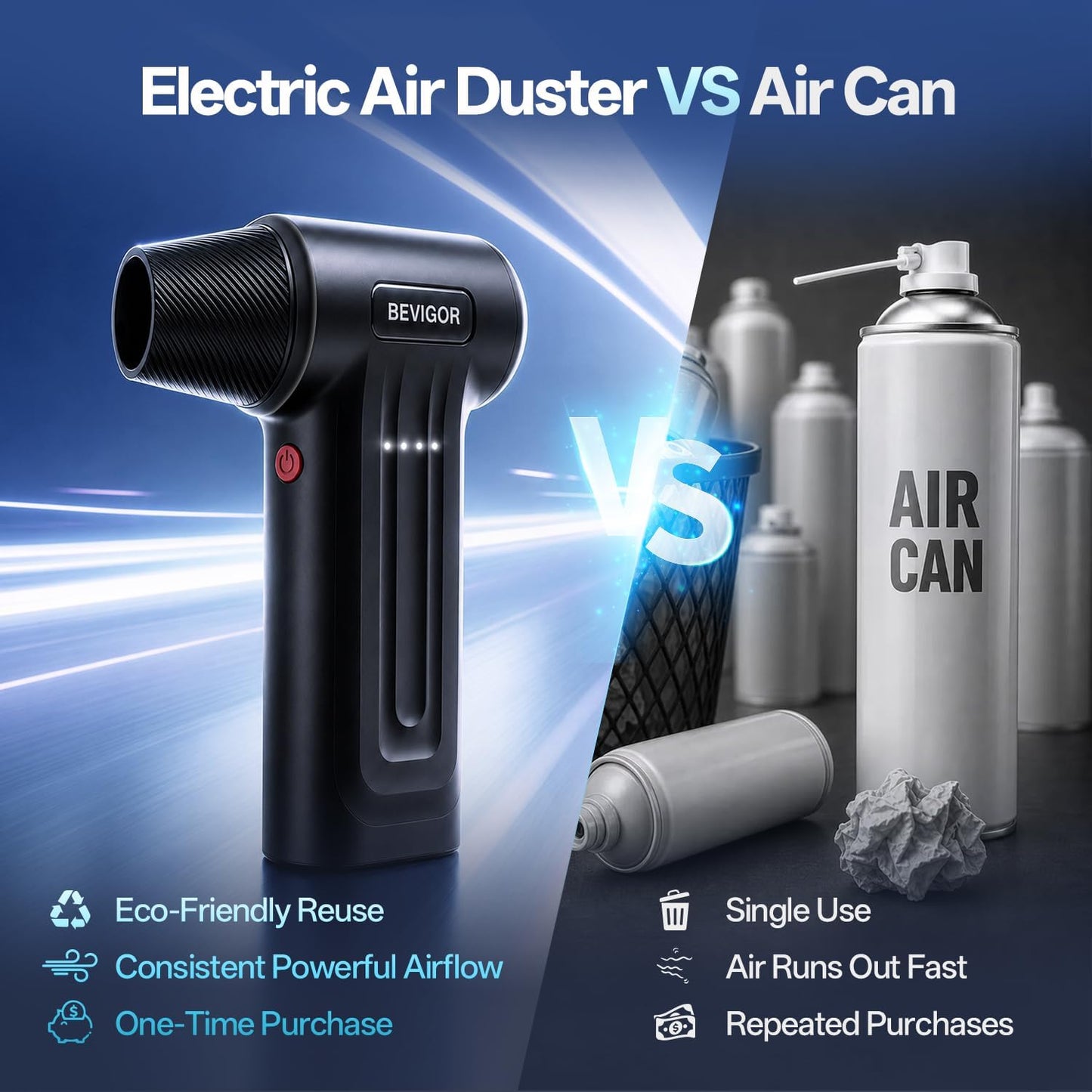 Compressed Air Duster - 8400 mAh Rechargeable Cordless Air Duster | 30 Min Lasting Turbo Fan, 110K RPM Brushless Motor, Rechargeable Dust Blower with 4-Speed, for PC Computer Keyboard, HF99