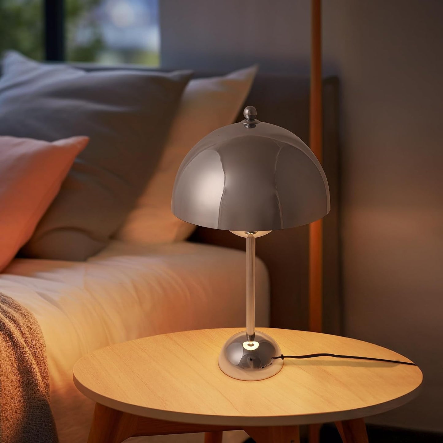COSYLUX Creative Mid-Century Modern Bud Table Lamp, Chrome | Cute nightlight reading desk lamp, indirect lighting, all-metal construction, fits for bedroom, living room, study, office