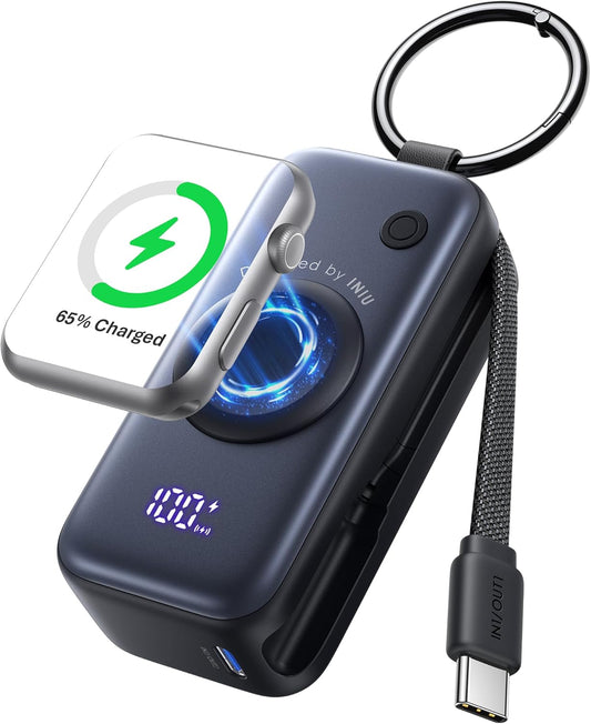 INIU 20W SnapGo Portable Charger, 5000mAh Mini Power Bank for Apple Watch | 20W Fast Charging, Travel Keychain, Built-in USB-C Cable, Flight-Safe, Battery Pack for Apple Watch, iPhone 17 etc