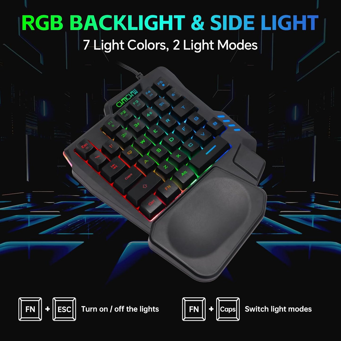 One Handed Gaming Keyboard and Mouse Combo for LOL/Wow/fortnite/Dota/PUBG | Half Mini RGB Keyboard, 35 Keys, Ergo Wrist Rest, LED 7200DPI CPI Customize Gaming Mouse, with USB Spilitter, Small Wired Set